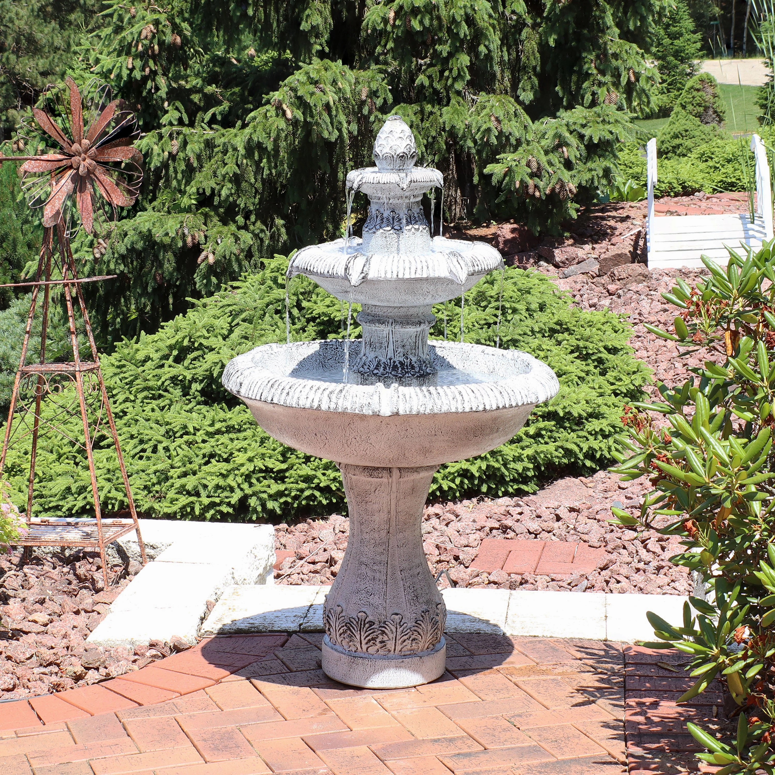 Sunnydaze 3-Tier Outdoor Water Fountain - Mediterranean Reinforced Concrete - 45" - Gray