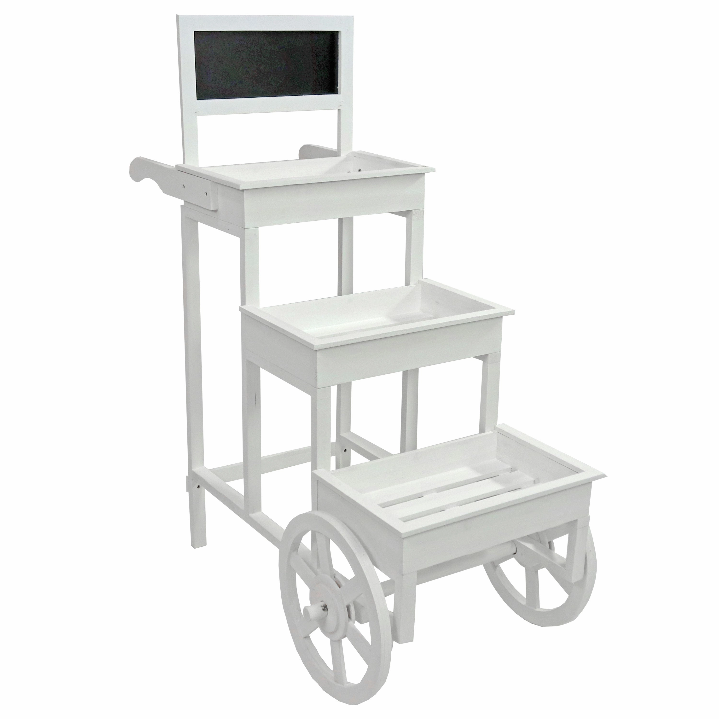 Sunnydaze 3-Tiered Flower Cart Display Stand with Wheels - White