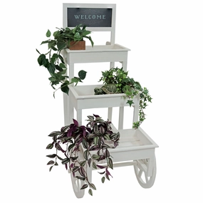 Sunnydaze 3-Tiered Flower Cart Display Stand with Wheels - White decorative outdoor planter box designs