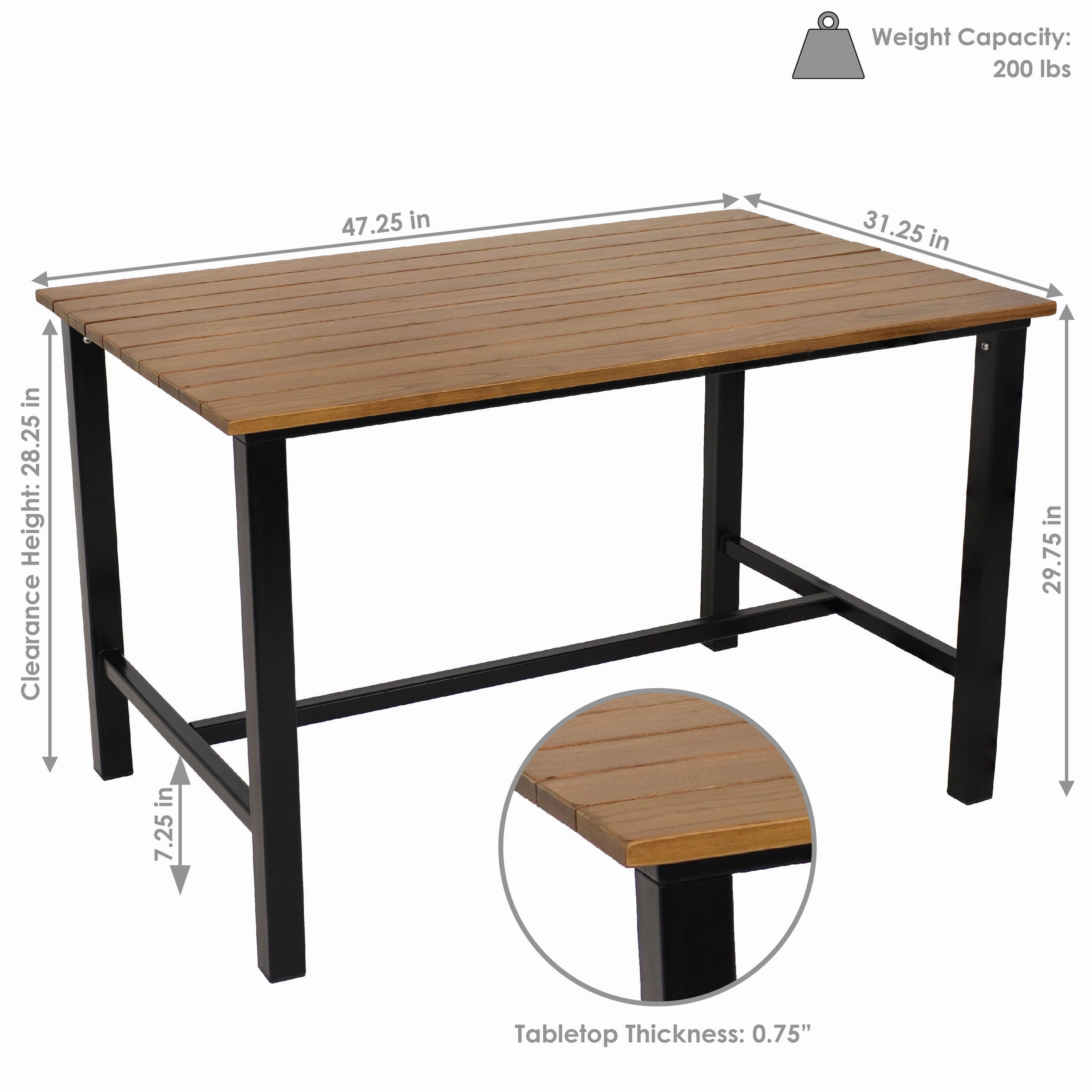 Sunnydaze 47.25" W x 31.25" D European Chestnut Patio Dining Table
