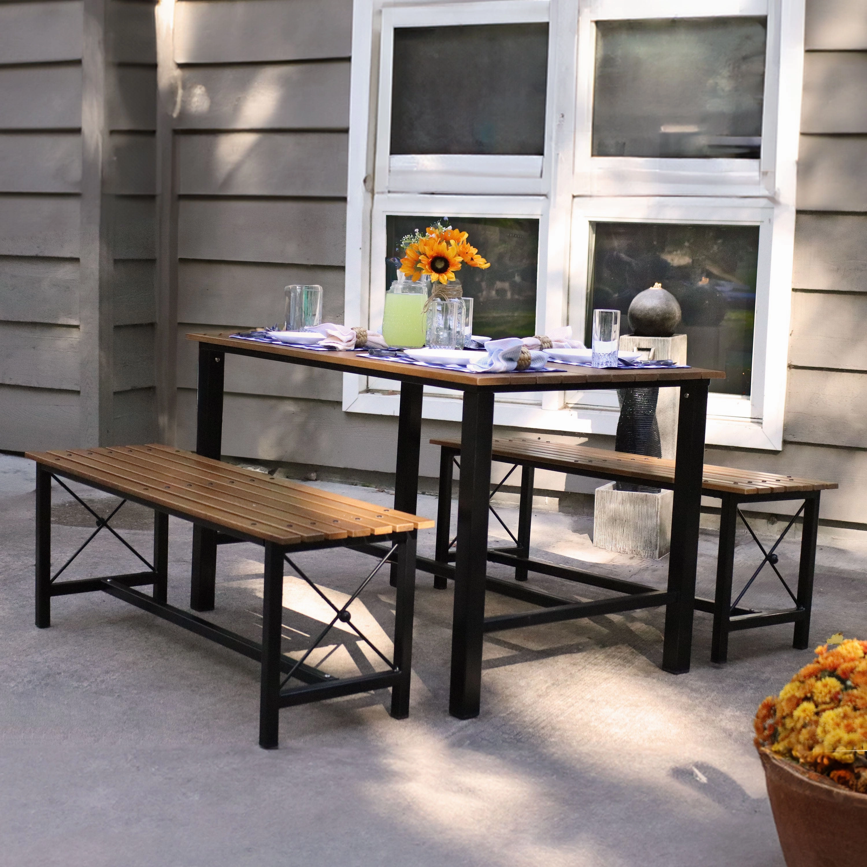 Sunnydaze 47.25" W x 31.25" D European Chestnut Patio Dining Table