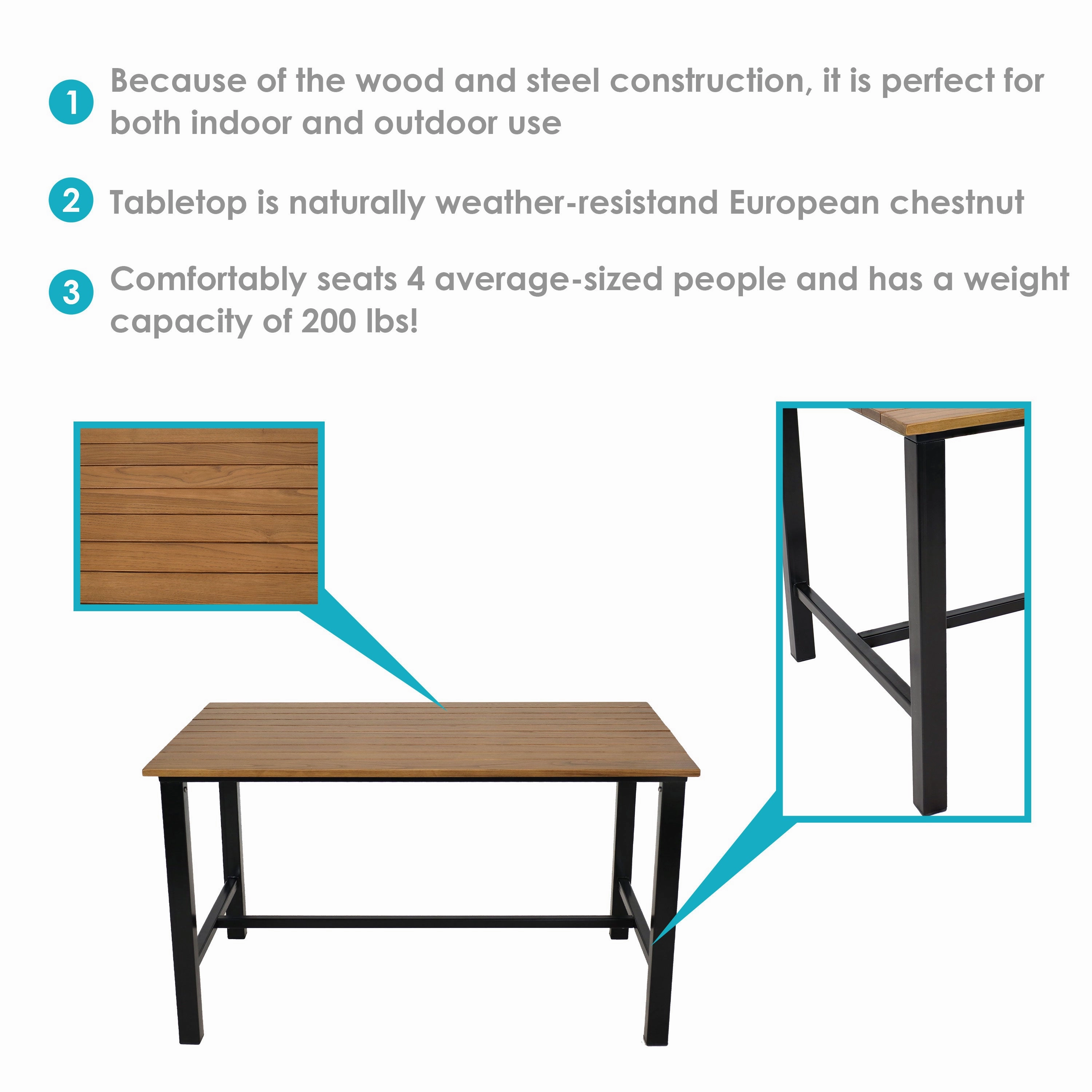 Sunnydaze 47.25" W x 31.25" D European Chestnut Patio Dining Table