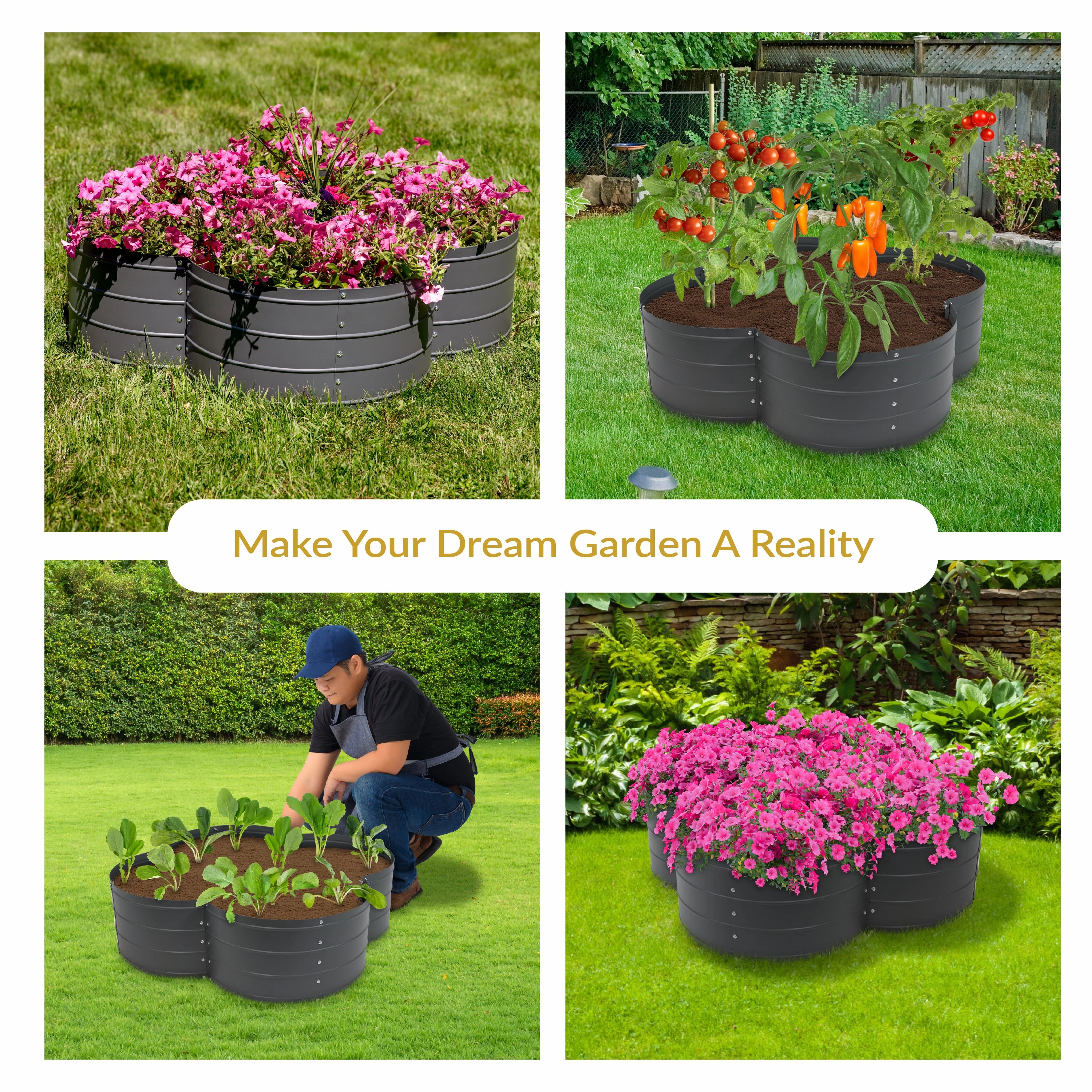 Sunnydaze 4-Leaf Clover-Shaped Galvanized Steel Raised Garden Bed