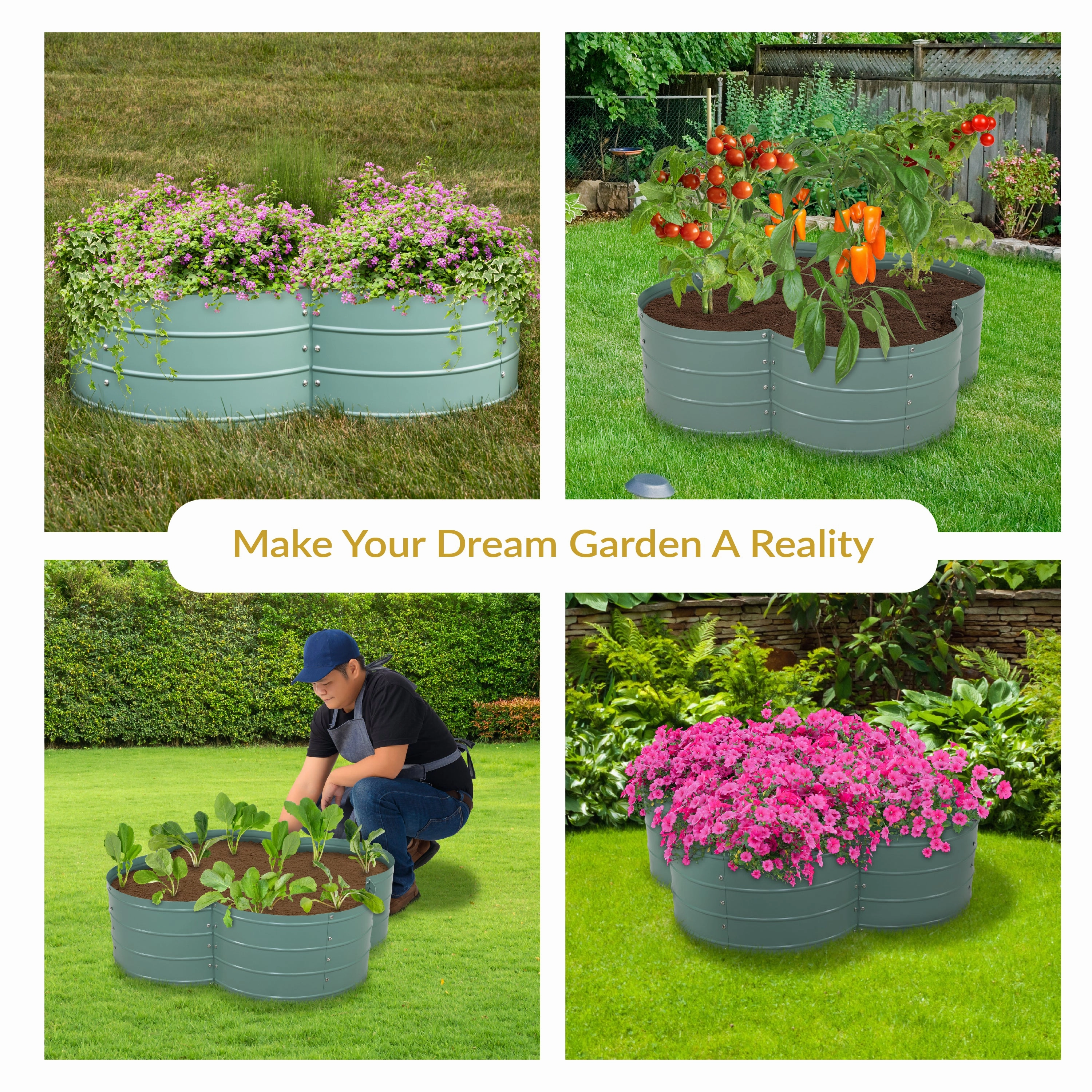Sunnydaze 4-Leaf Clover-Shaped Galvanized Steel Raised Garden Bed
