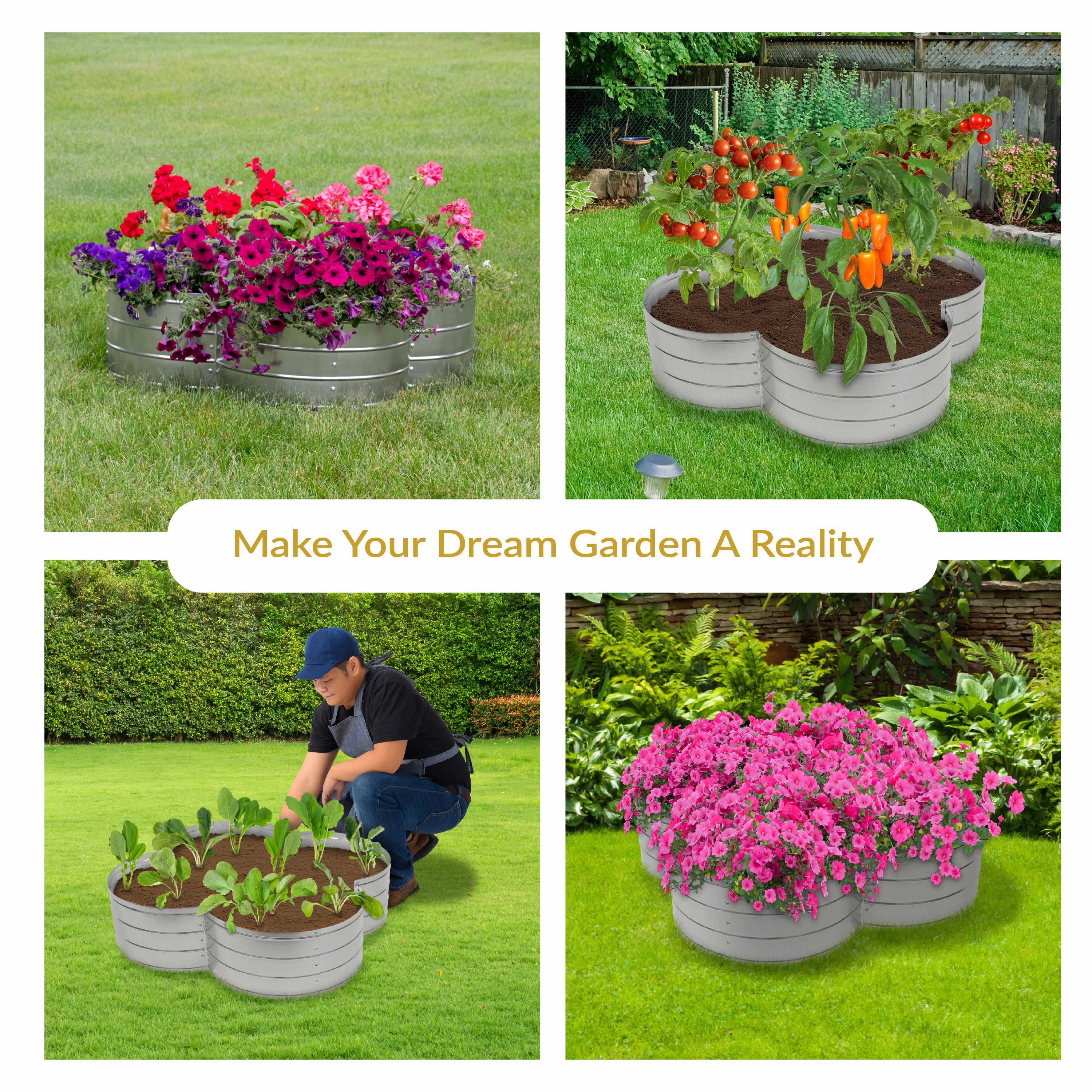 Sunnydaze 4-Leaf Clover-Shaped Galvanized Steel Raised Garden Bed