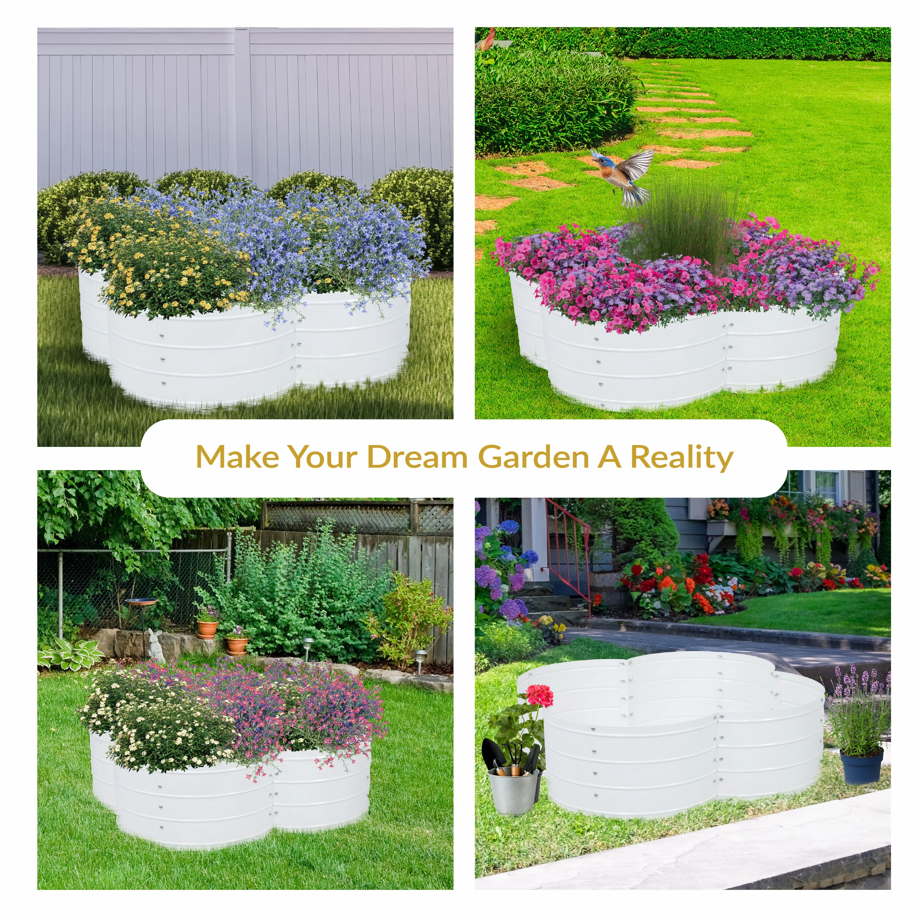 Sunnydaze 4-Leaf Clover-Shaped Galvanized Steel Raised Garden Bed