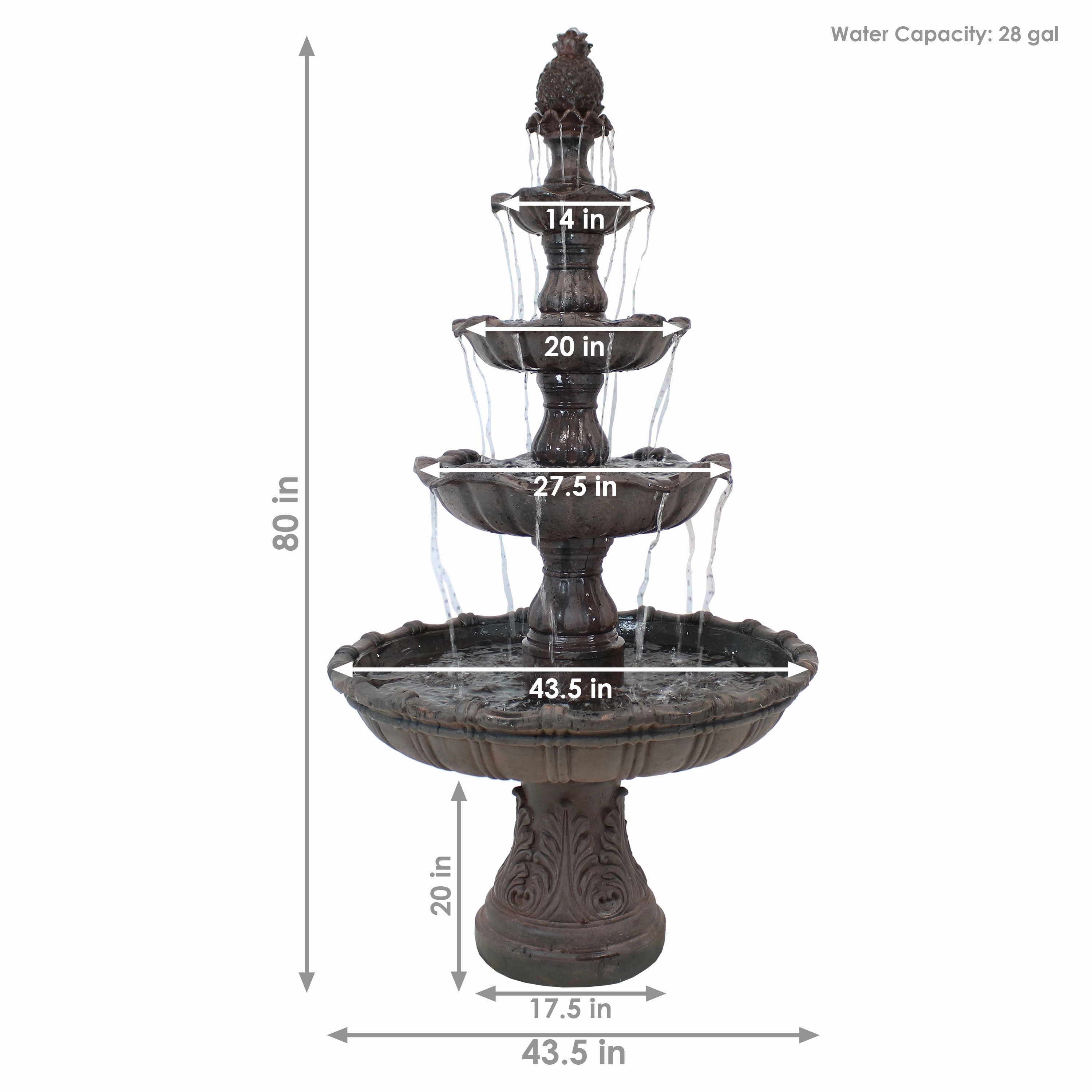 Sunnydaze 4-Tier Grand Courtyard Outdoor Water Fountain - 80" H