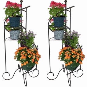 Sunnydaze 4-Tier Spiral Staircase Iron Plant Stand - Set of 2 decorative outdoor planter box designs