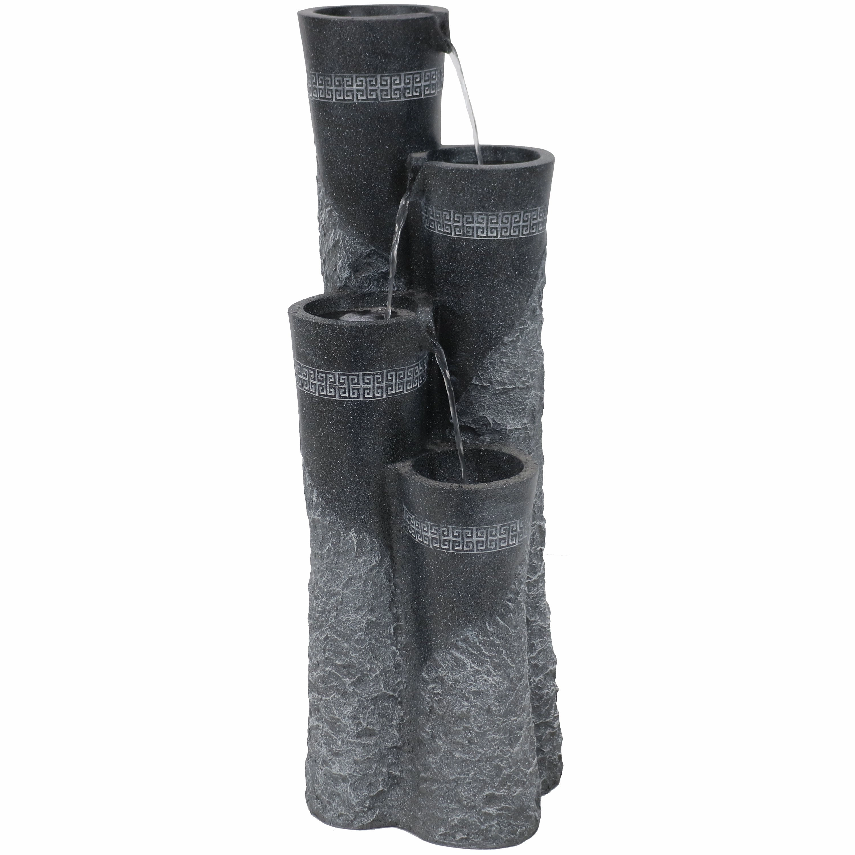 Sunnydaze 4-Tier Staggered Pillars Outdoor Fountain with Lights - 41"outdoor garden water fountain