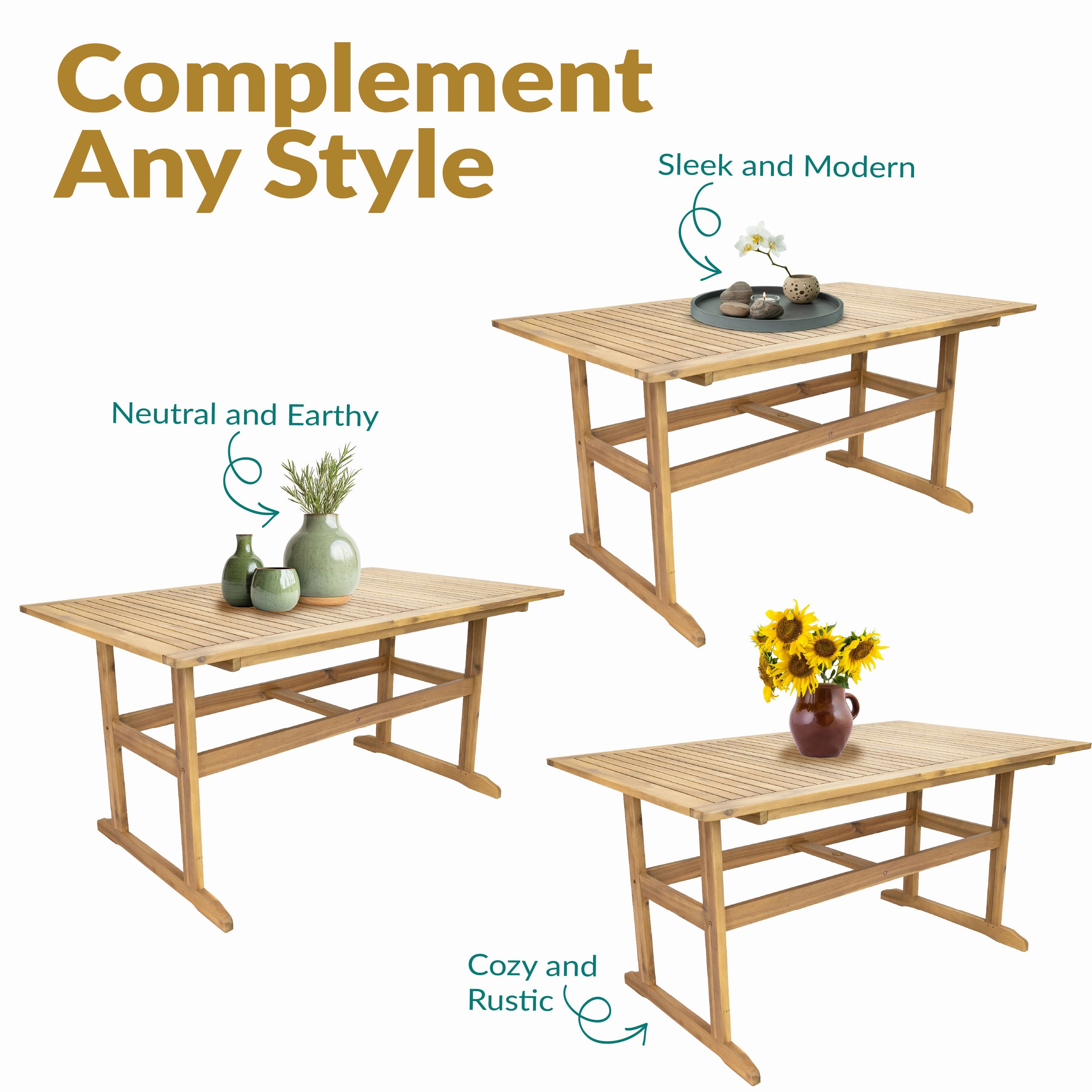Sunnydaze 57" Hatteras Acacia Wood Outdoor Dining Table with Umbrella Hole