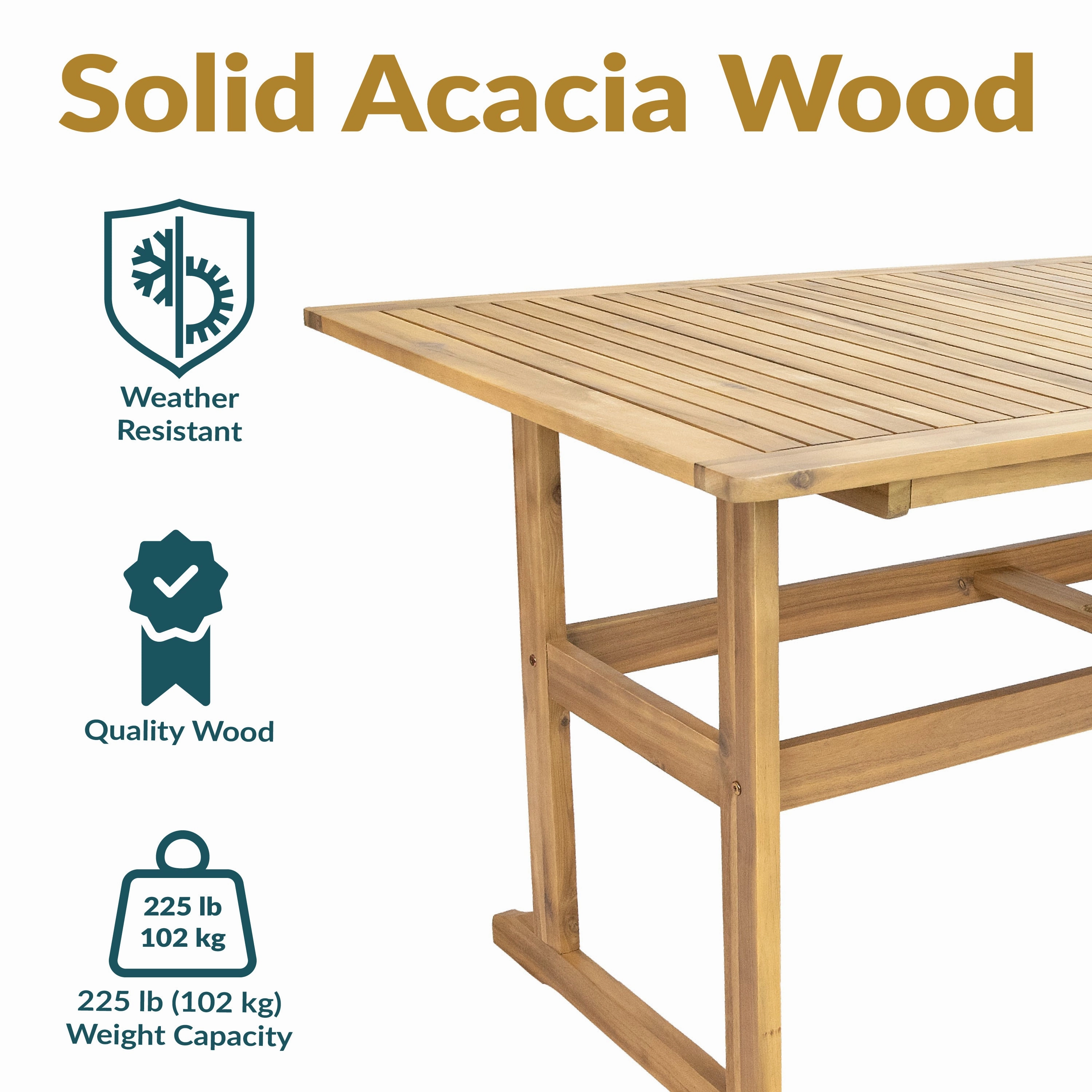 Sunnydaze 57" Hatteras Acacia Wood Outdoor Dining Table with Umbrella Hole