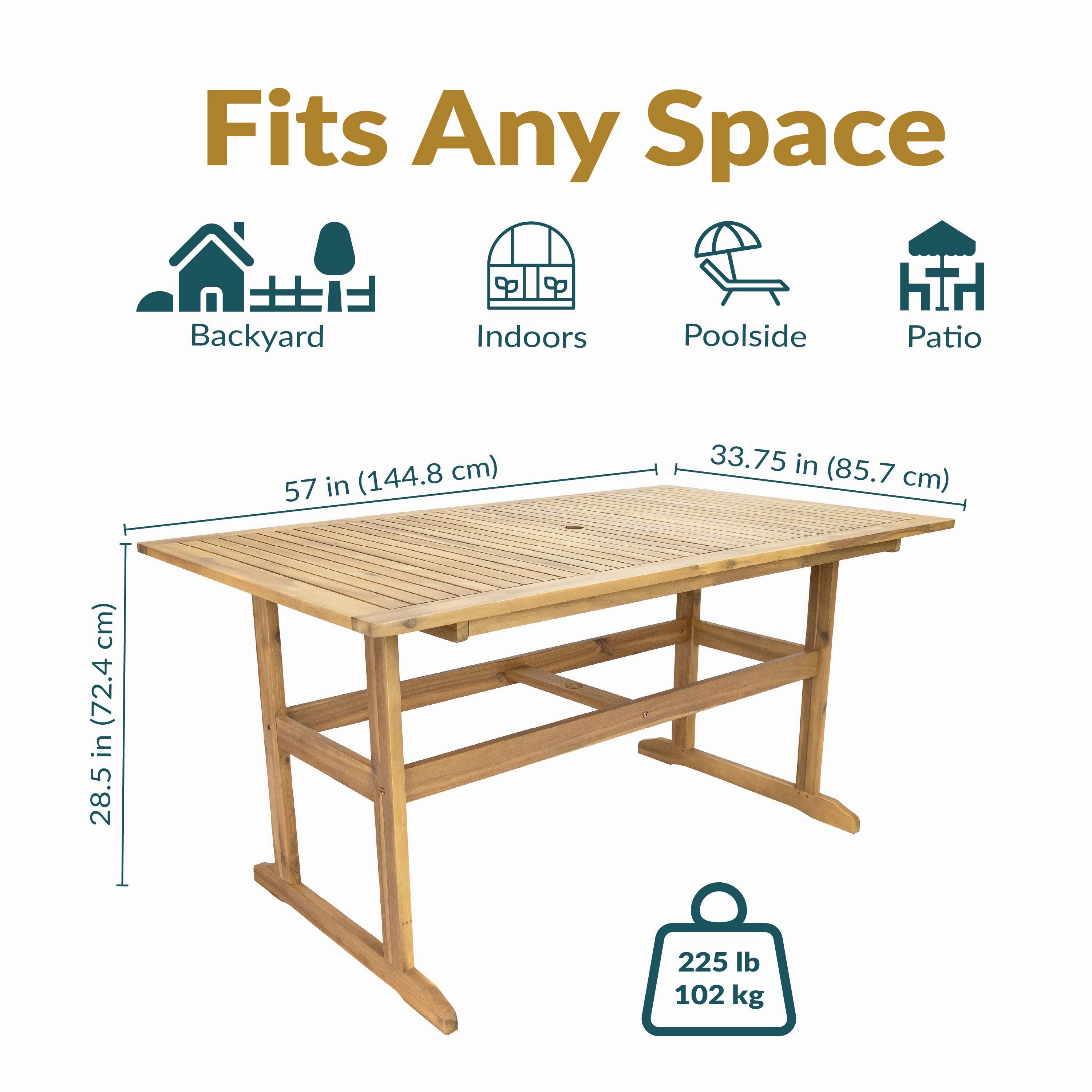 Sunnydaze 57" Hatteras Acacia Wood Outdoor Dining Table with Umbrella Hole