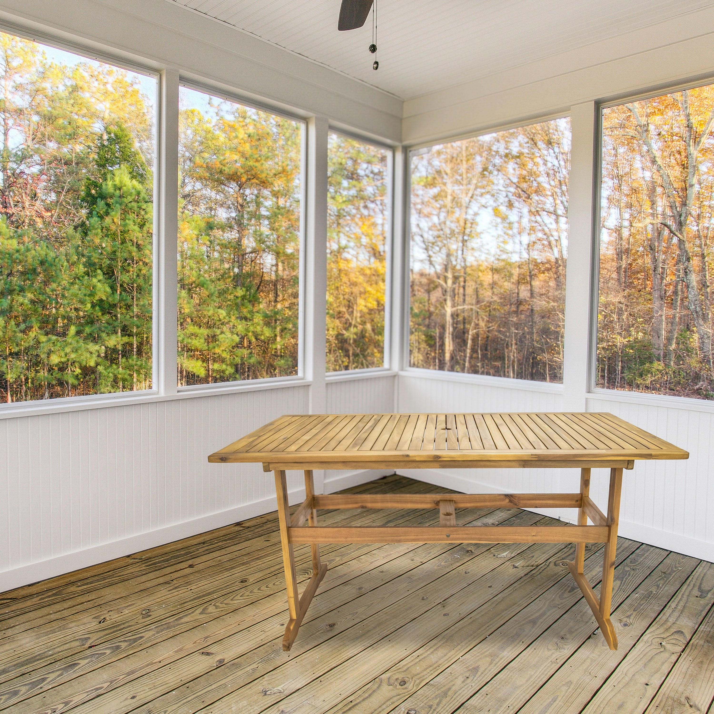 Sunnydaze 57" Hatteras Acacia Wood Outdoor Dining Table with Umbrella Hole
