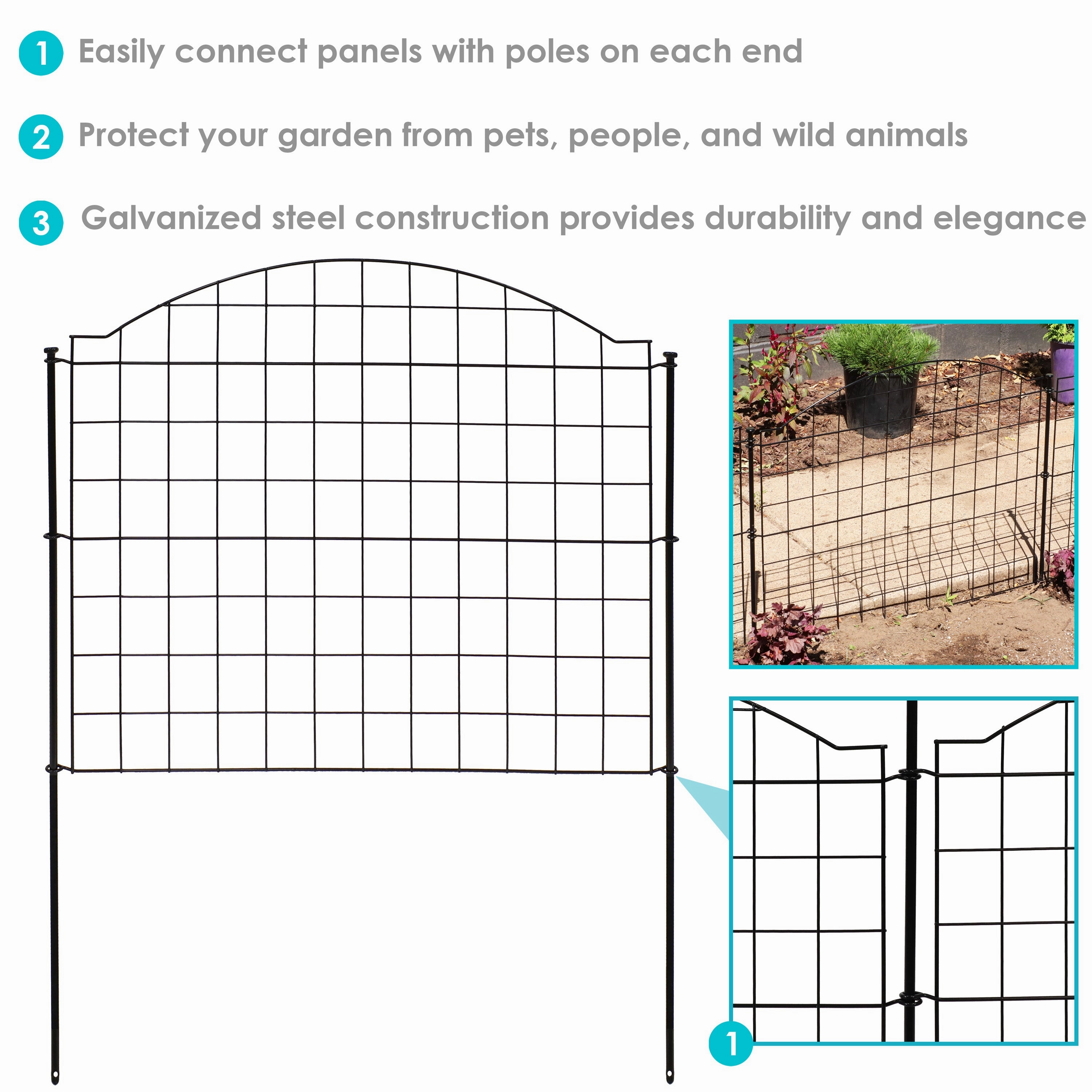 Sunnydaze 5-Piece Arched Grid Steel Decorative Garden Fence Panels - 12.5' Overall