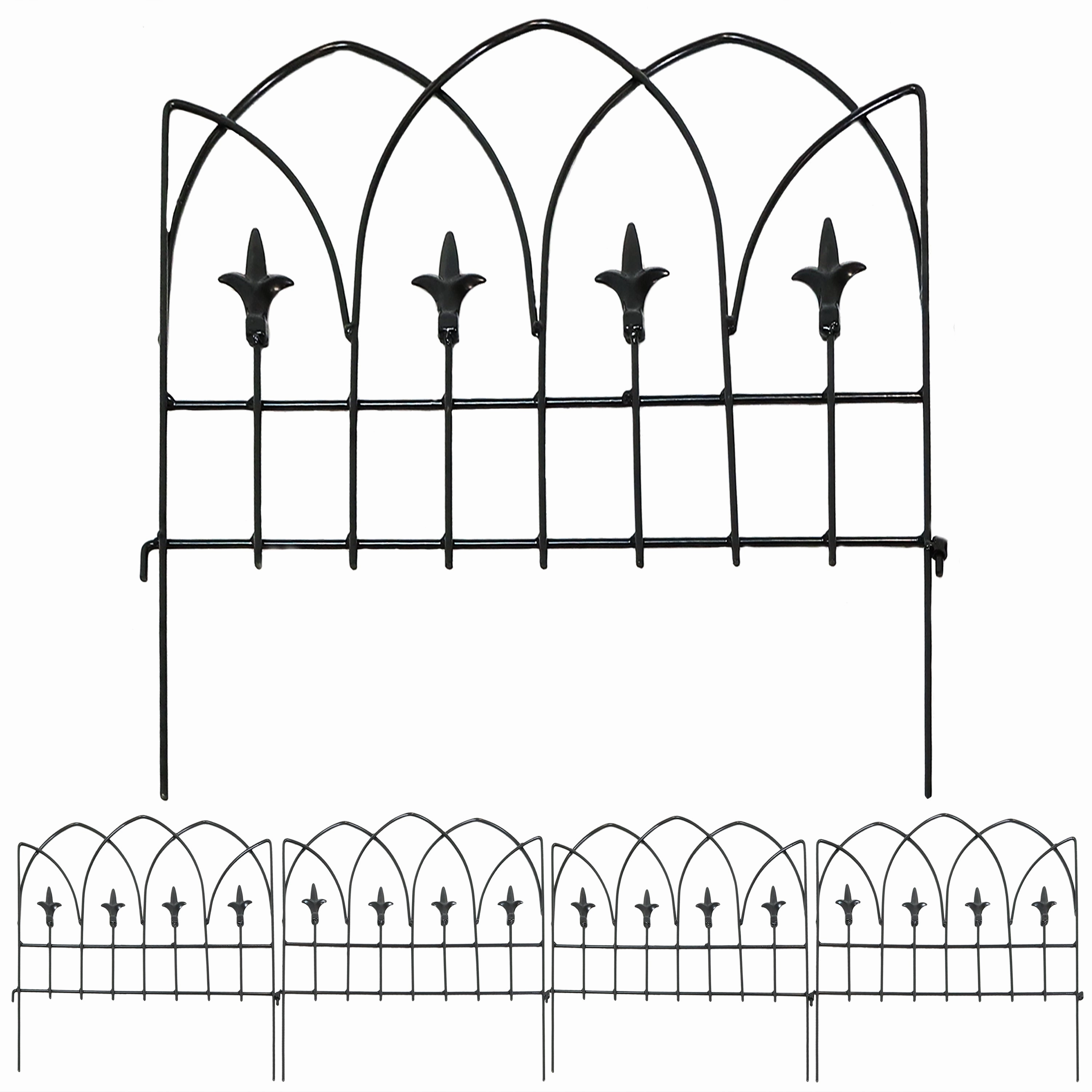 Sunnydaze 5-Piece Bayonne Steel Garden Fence Panels - 8' Overall decorative outdoor planter box designs