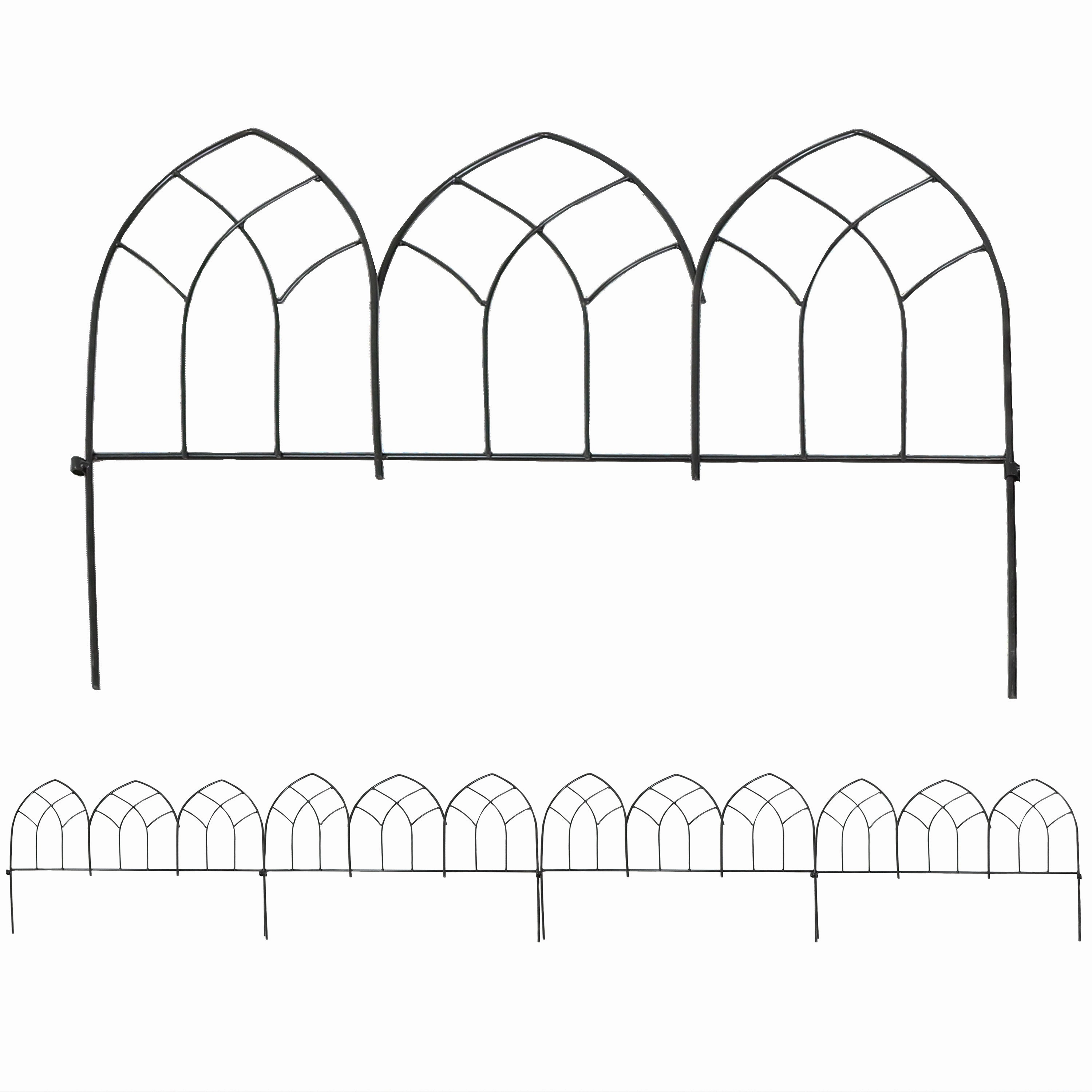 Sunnydaze 5-Piece Narbonne Steel Garden Fence Panels - 9' Overall decorative outdoor planter box designs