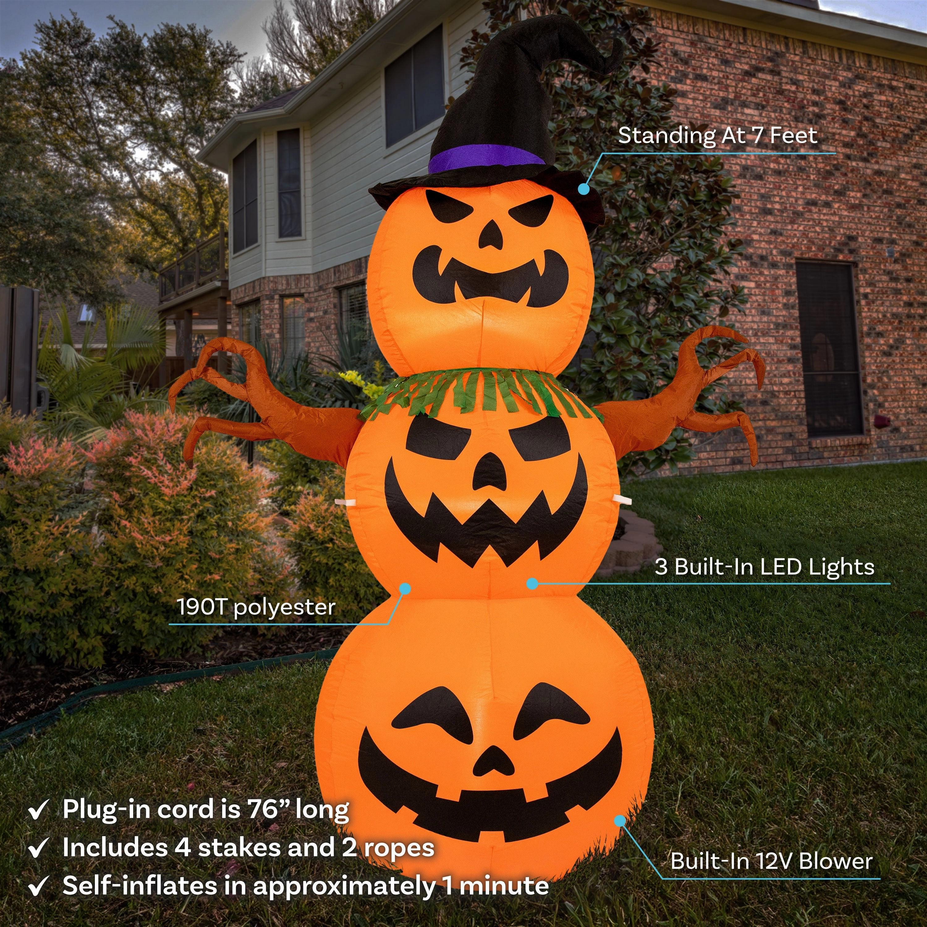 Sunnydaze 7 Jack-O-Lantern Scarecrow Pumpkin Inflatable Halloween Decoration