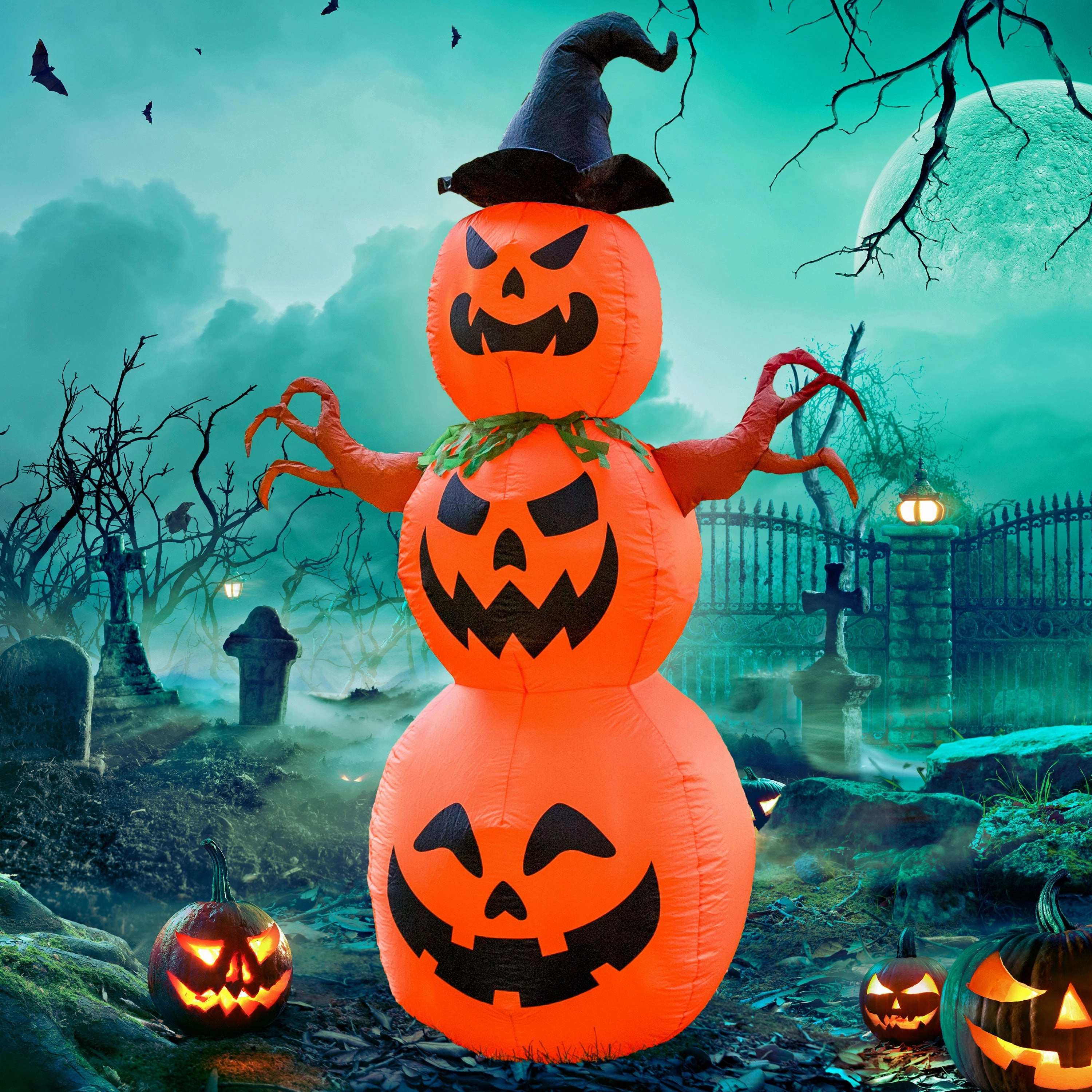 Sunnydaze 7 Jack-O-Lantern Scarecrow Pumpkin Inflatable Halloween Decoration