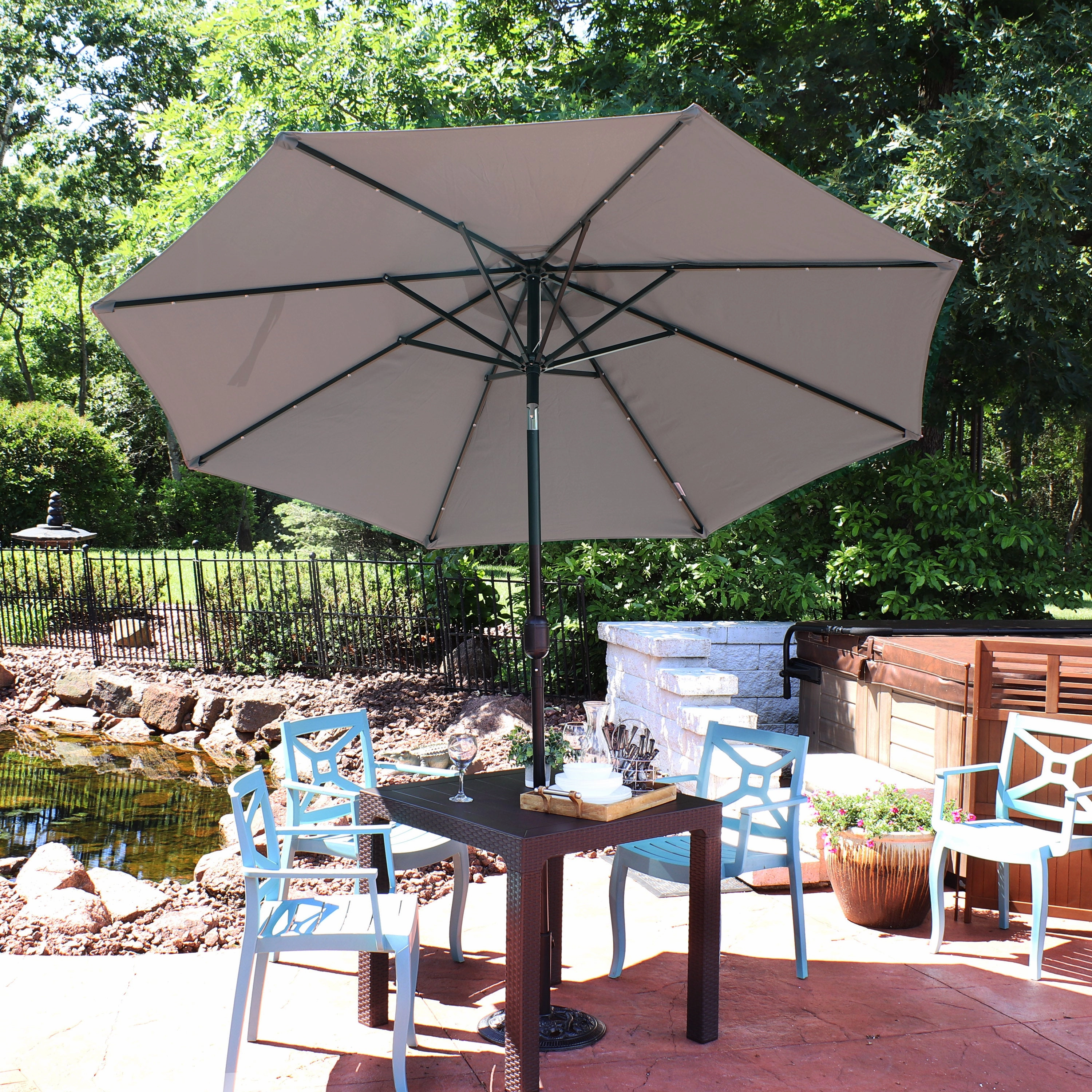 Sunnydaze 9' Solar LED Outdoor Patio Umbrella with Tilt and Crank