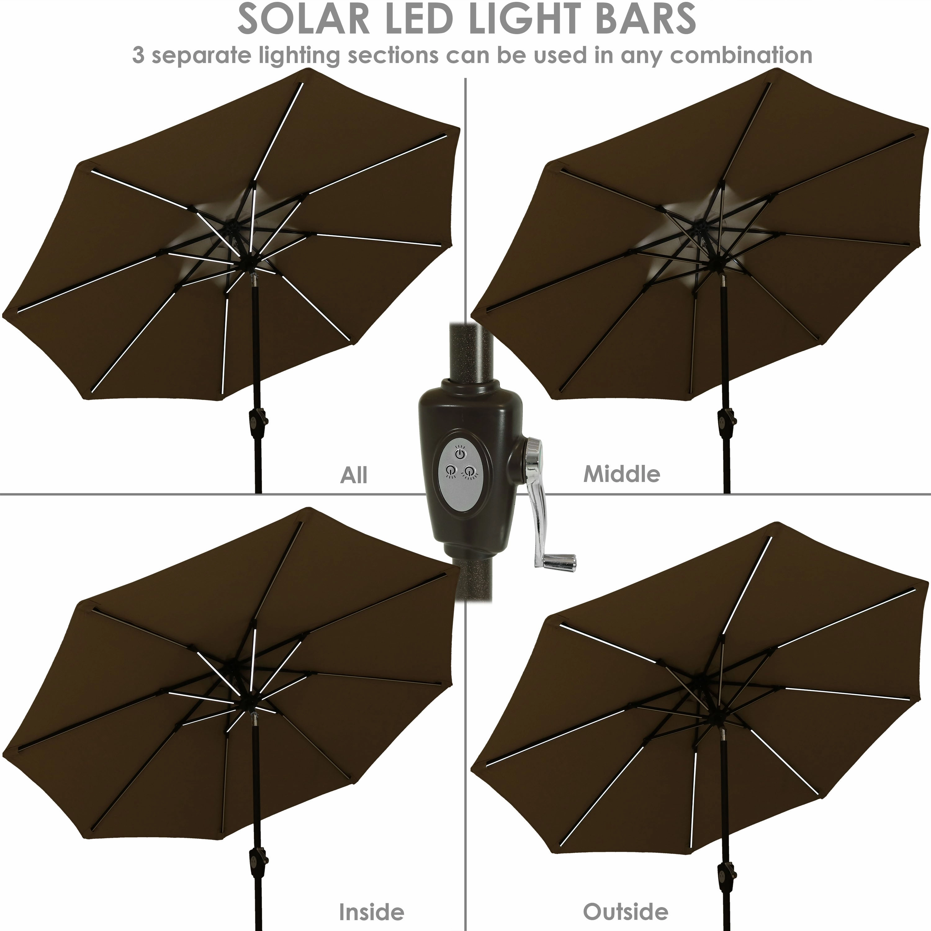 Sunnydaze 9' Solar Sunbrella Umbrella with Push-Button Tilt and Crank