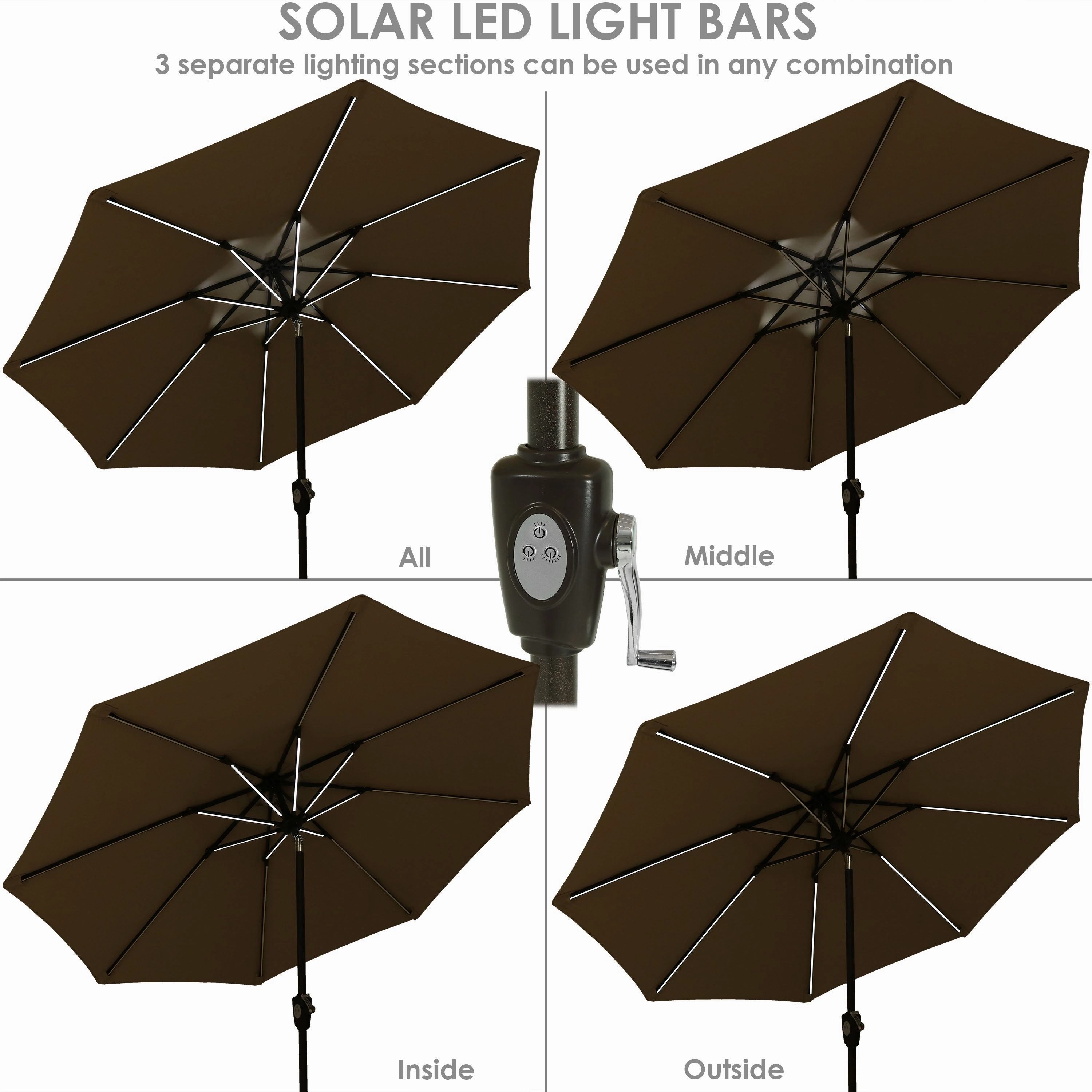 Sunnydaze 9' Solar Sunbrella Umbrella with Push-Button Tilt and Crank