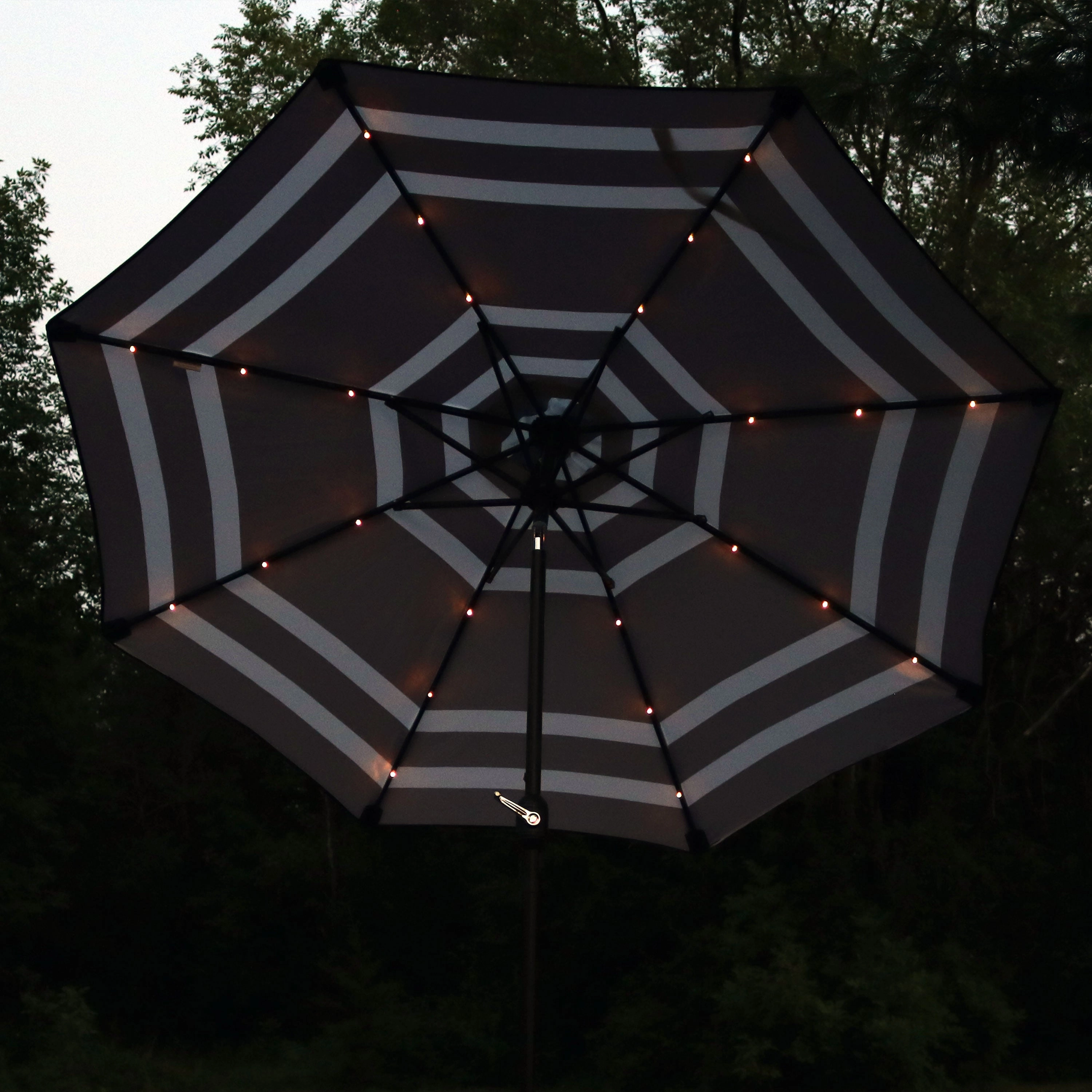 Sunnydaze 9' Striped Patio Umbrella with Solar Lights