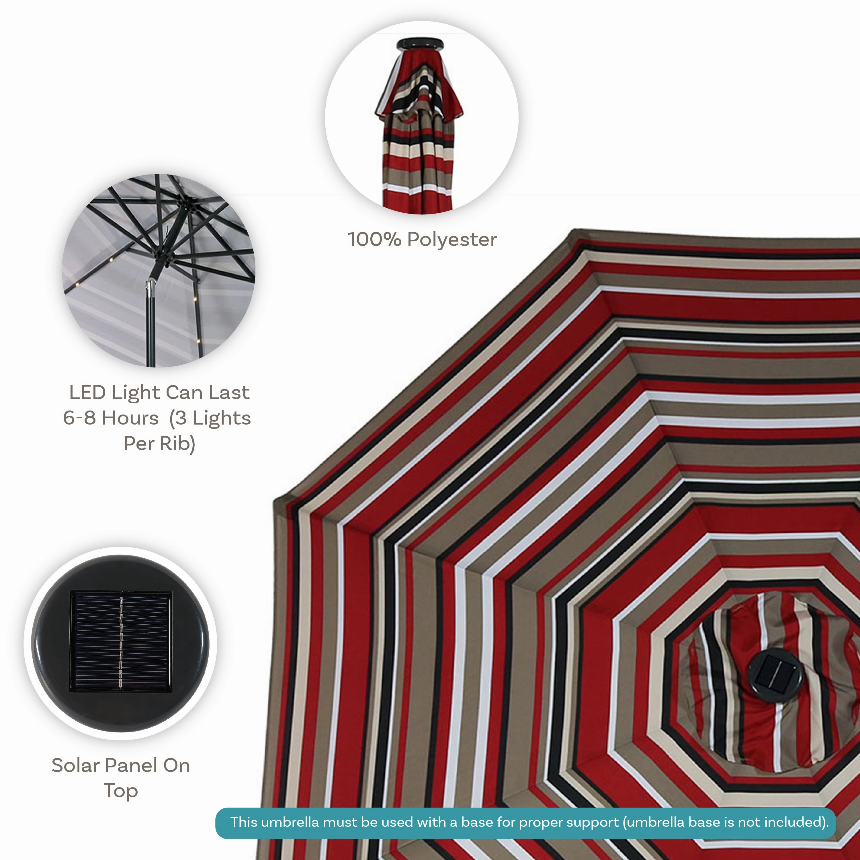 Sunnydaze 9' Striped Patio Umbrella with Solar Lights