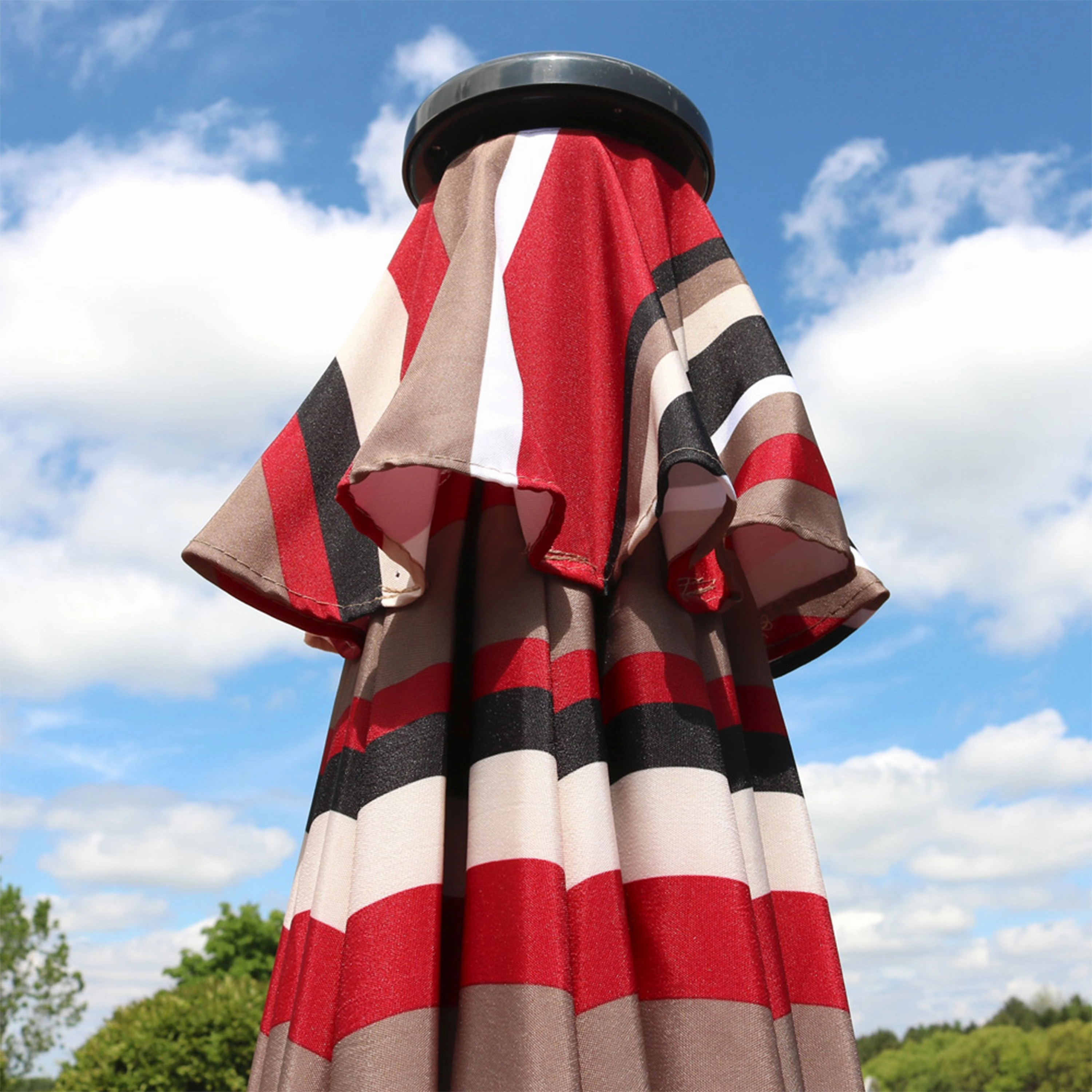 Sunnydaze 9' Striped Patio Umbrella with Solar Lights