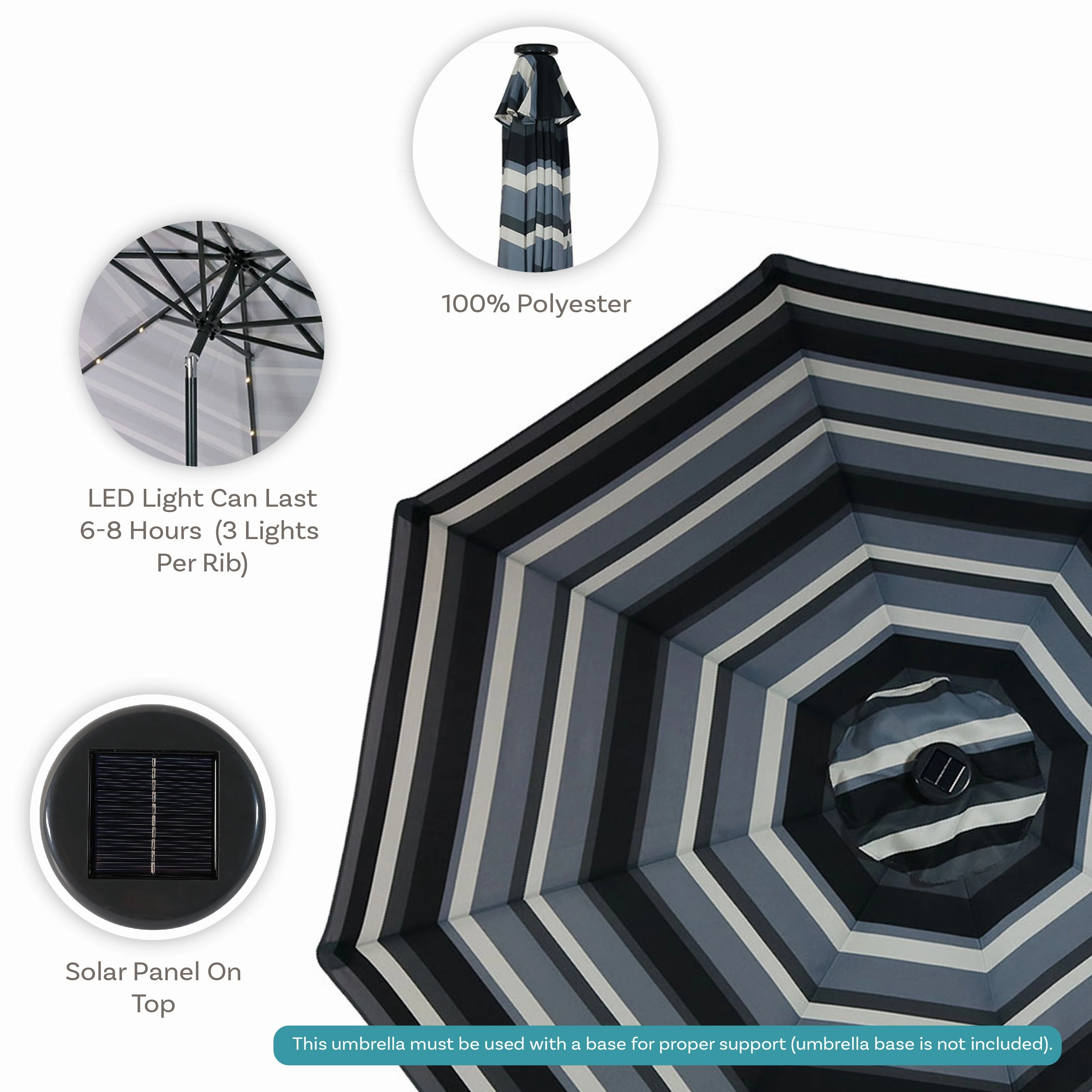 Sunnydaze 9' Striped Patio Umbrella with Solar Lights
