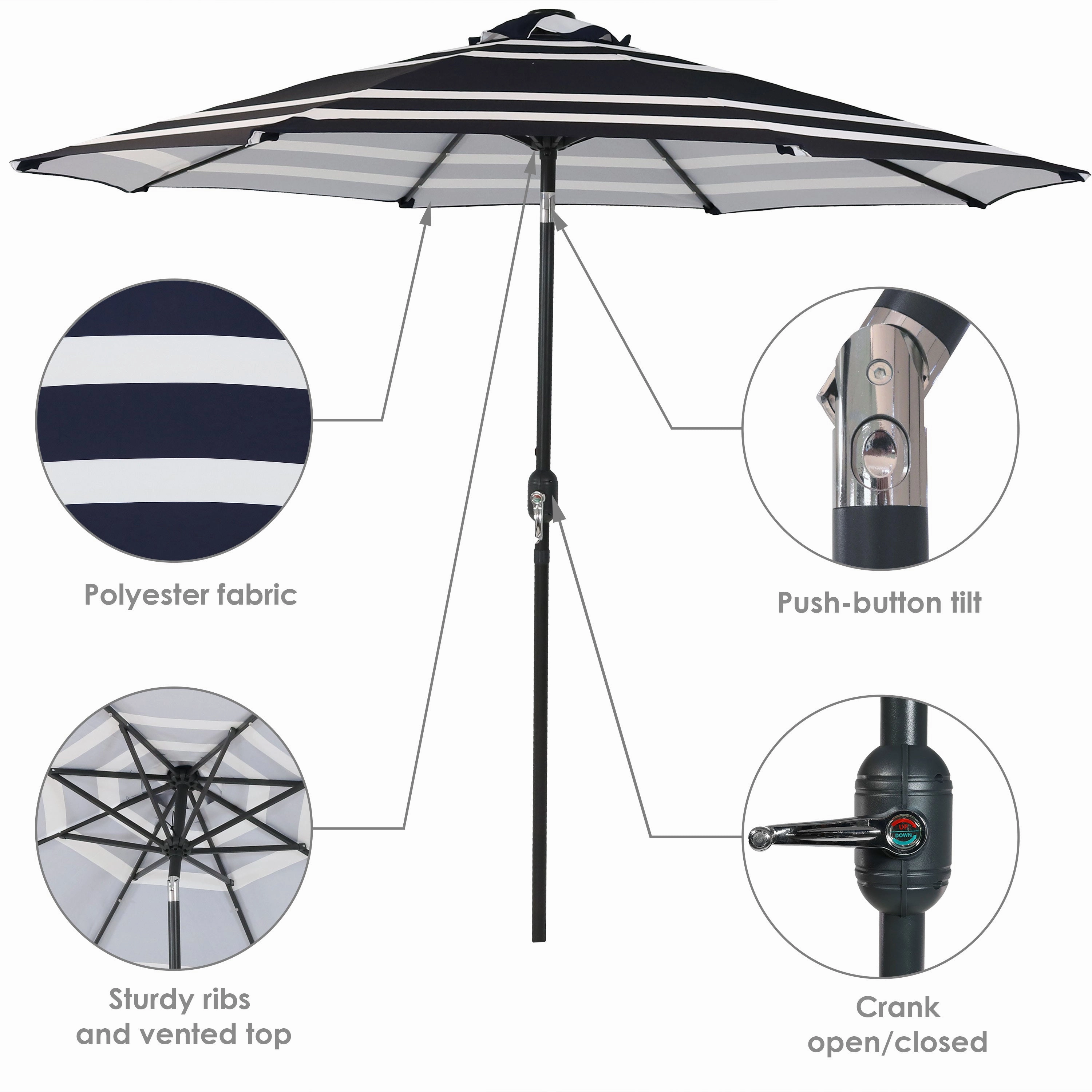 Sunnydaze 9' Striped Patio Umbrella with Solar Lights