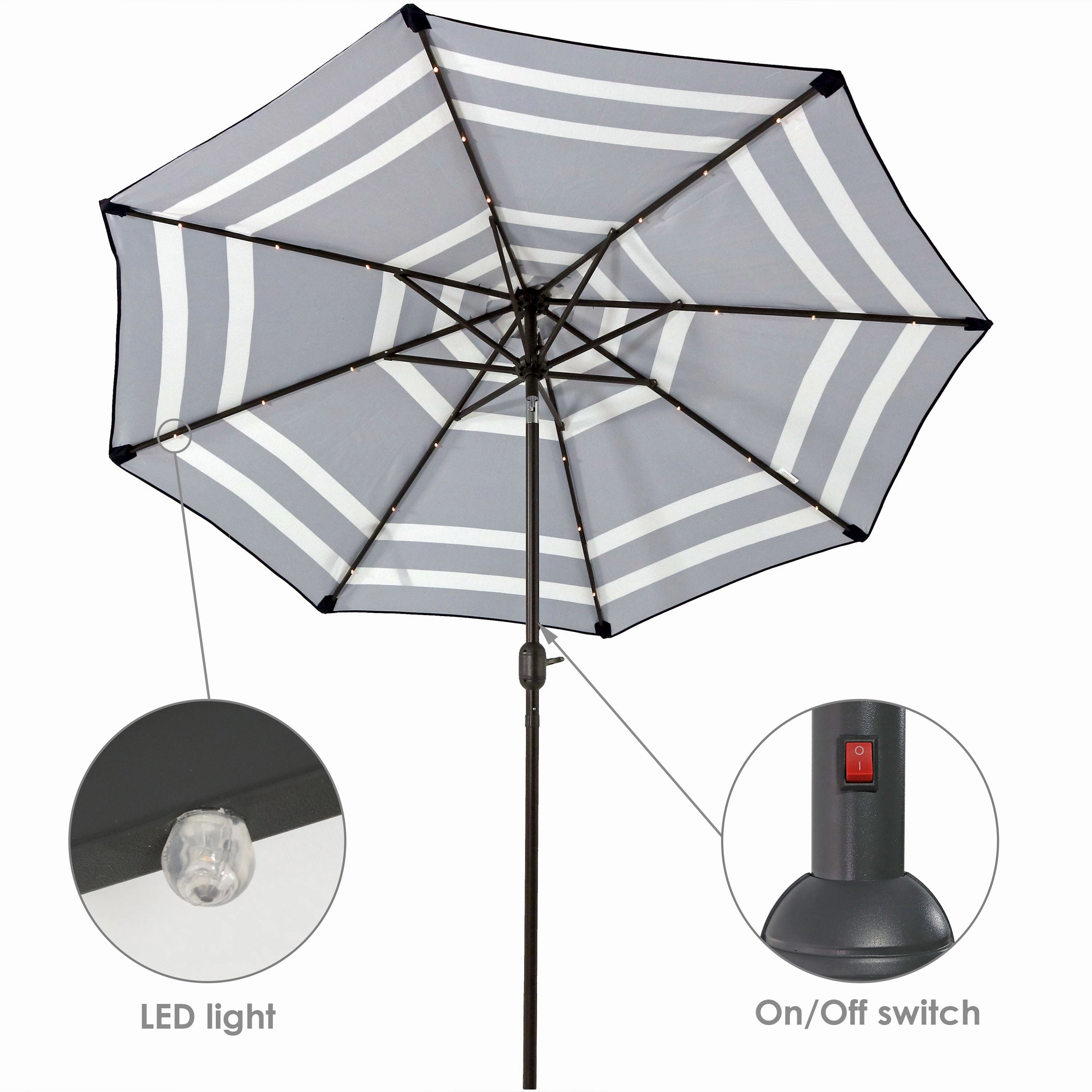 Sunnydaze 9' Striped Patio Umbrella with Solar Lights