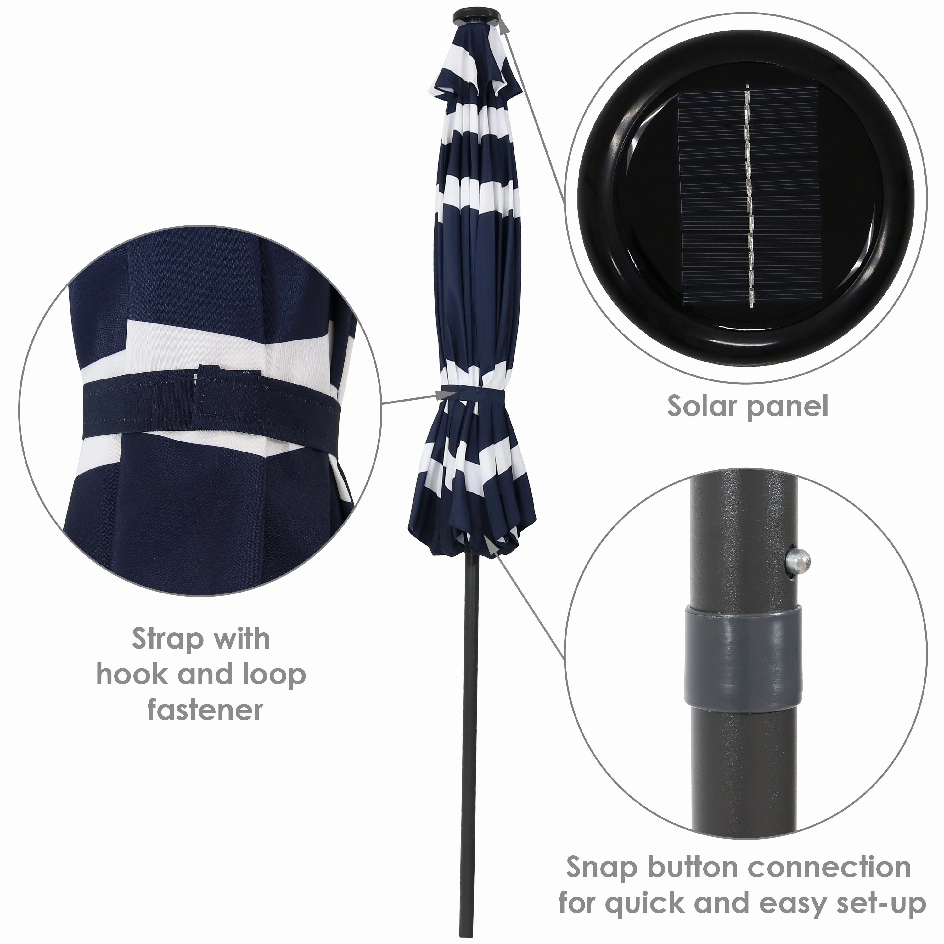 Sunnydaze 9' Striped Patio Umbrella with Solar Lights