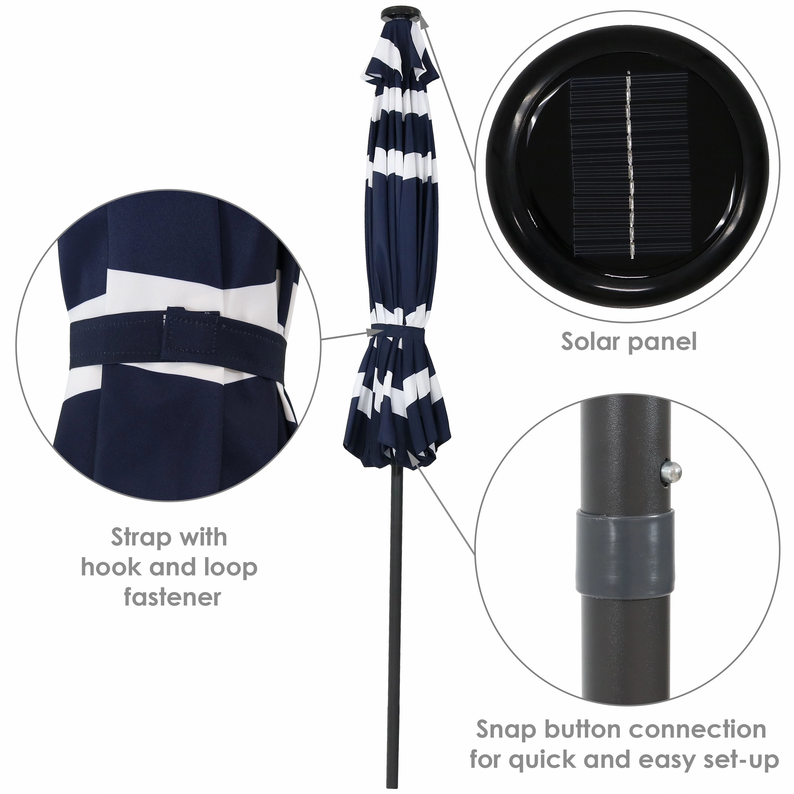 Sunnydaze 9' Striped Patio Umbrella with Solar Lights