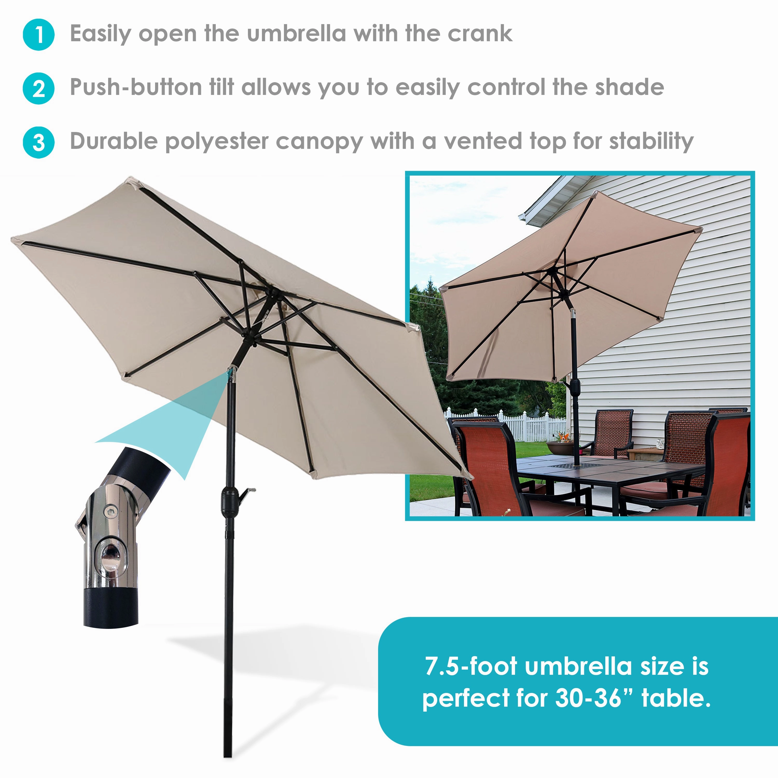 Sunnydaze Aluminum 7.5' Outdoor Patio Umbrella with Tilt and Crank