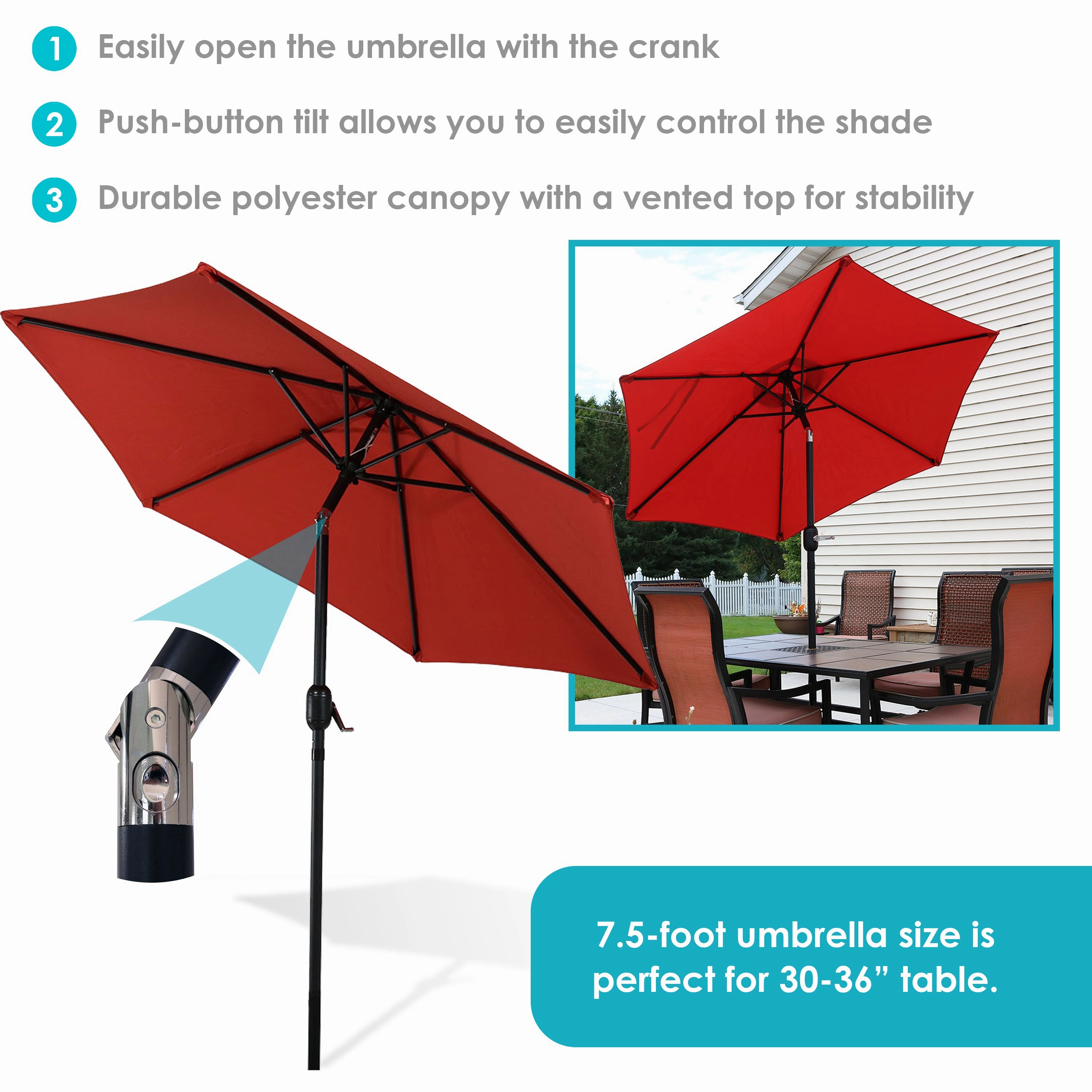 Sunnydaze Aluminum 7.5' Outdoor Patio Umbrella with Tilt and Crank
