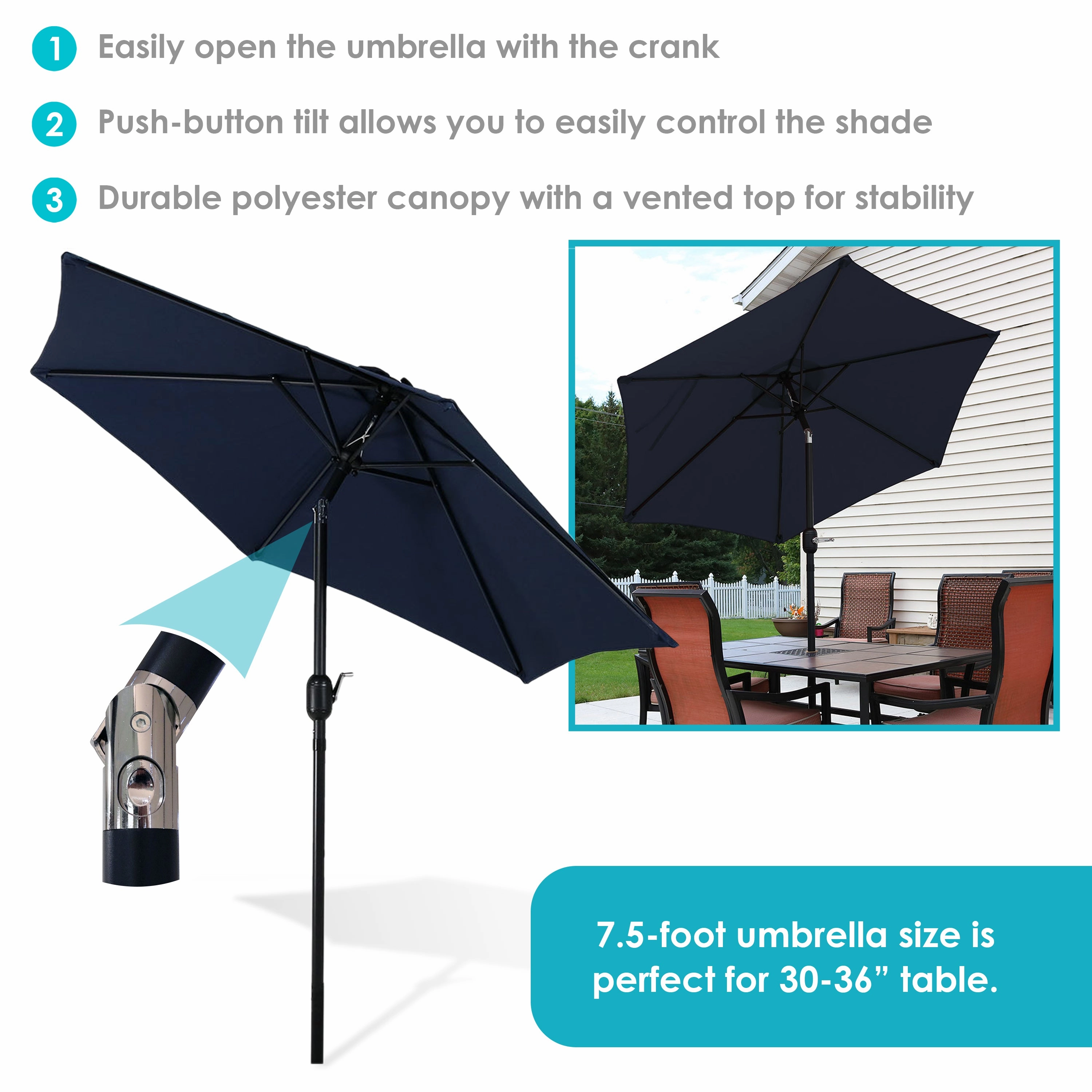 Sunnydaze Aluminum 7.5' Outdoor Patio Umbrella with Tilt and Crank