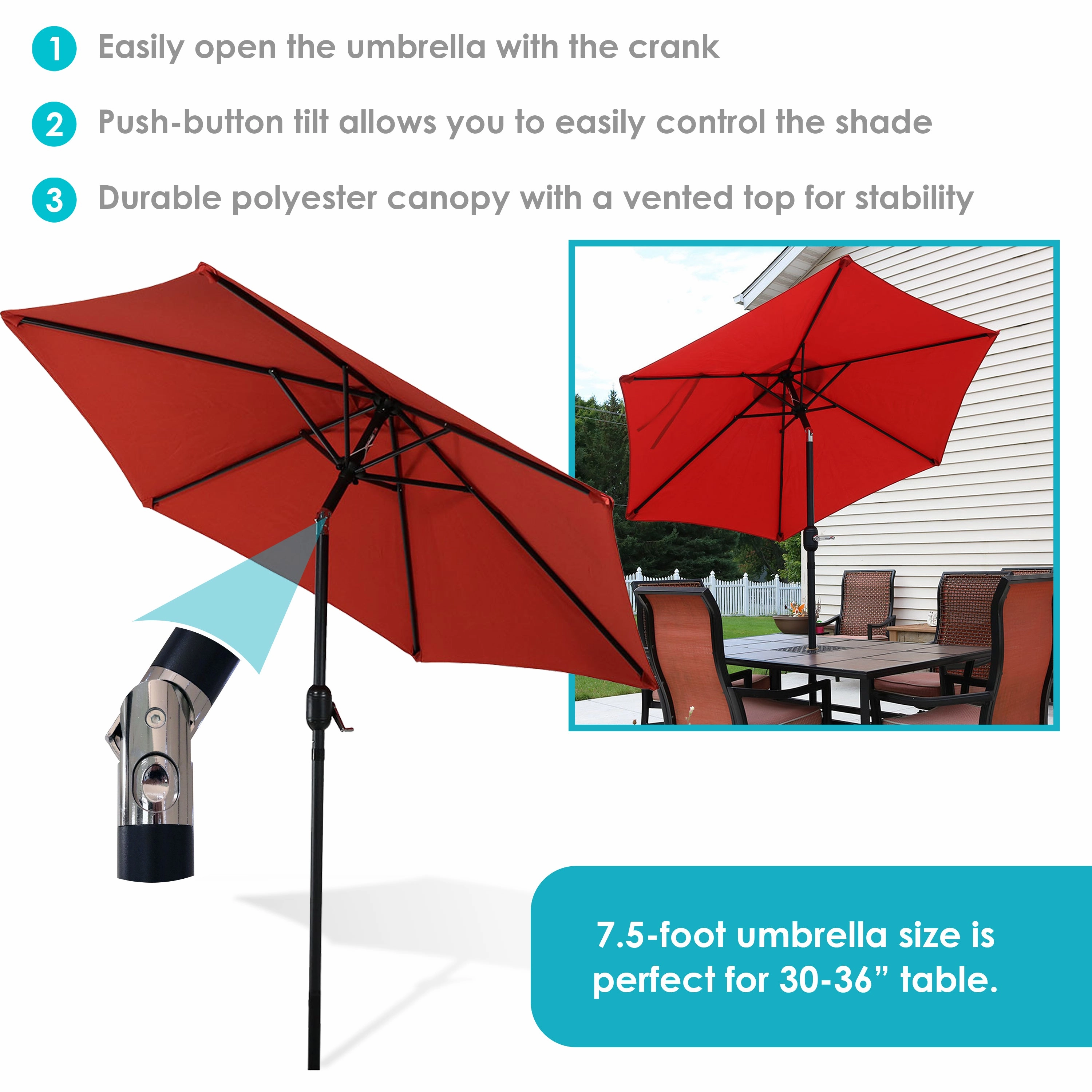 Sunnydaze Aluminum 7.5' Outdoor Patio Umbrella with Tilt and Crank