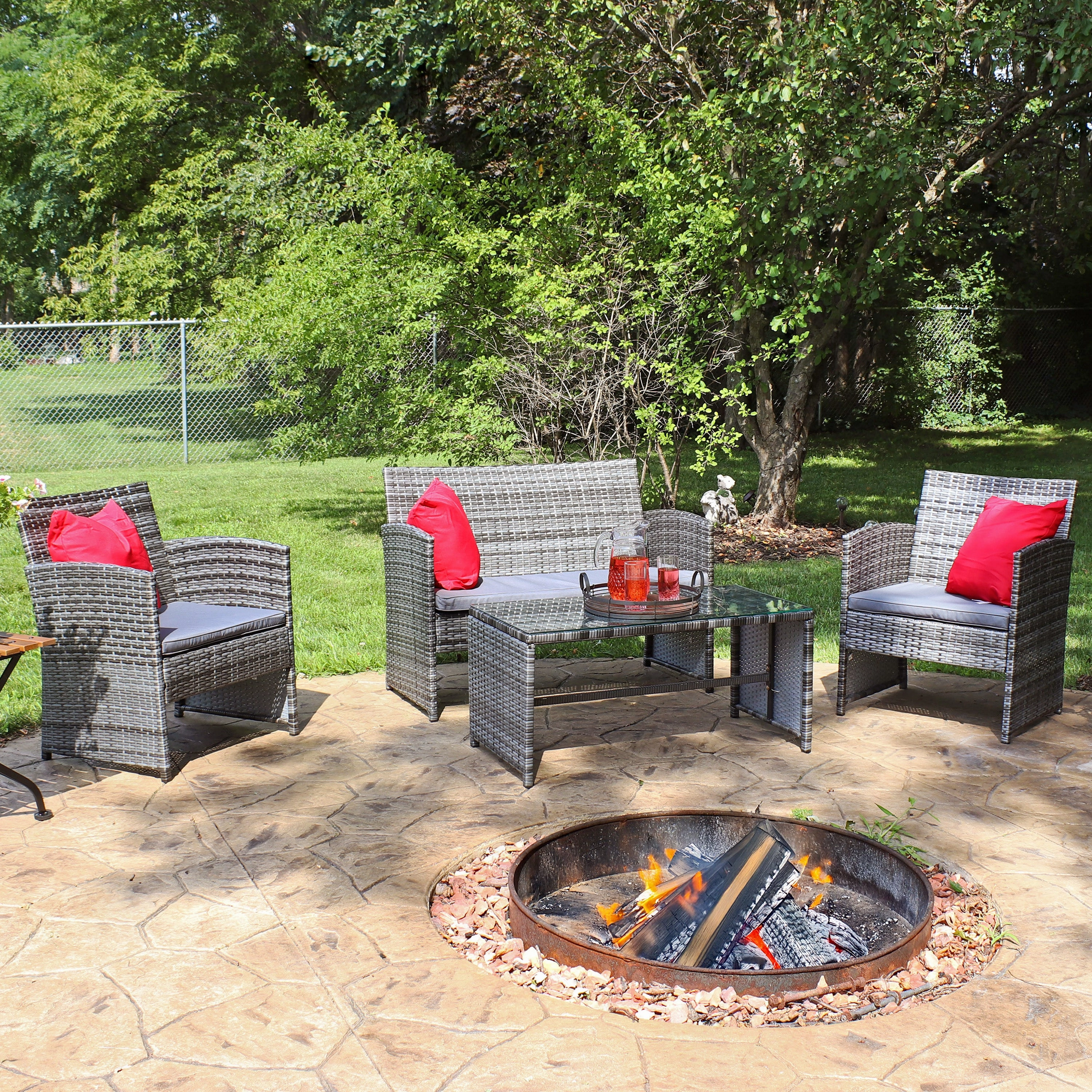 Sunnydaze Ardfield 4-Piece Patio Conversation Set with Cushions