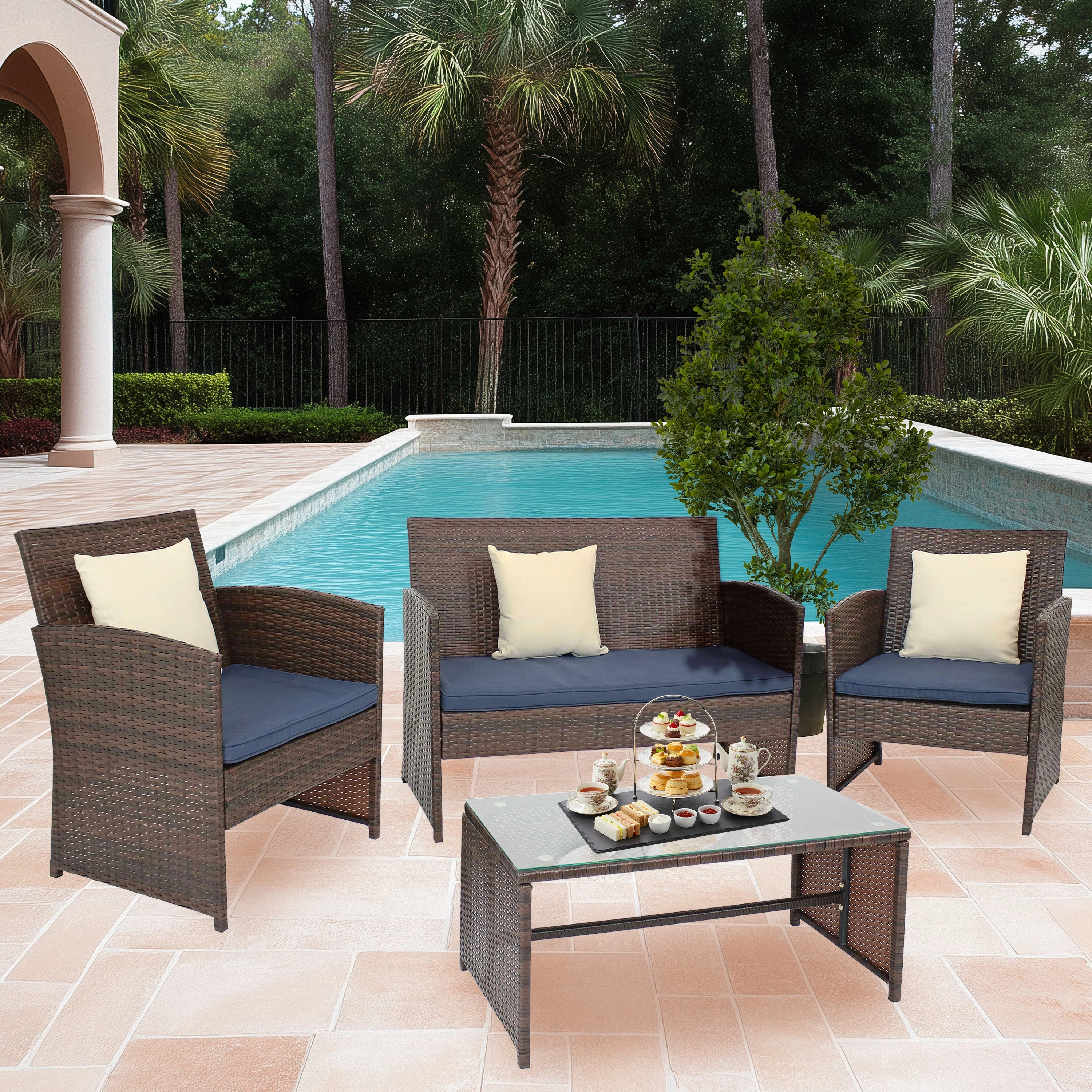 Sunnydaze Ardfield 4-Piece Patio Conversation Set with Cushions