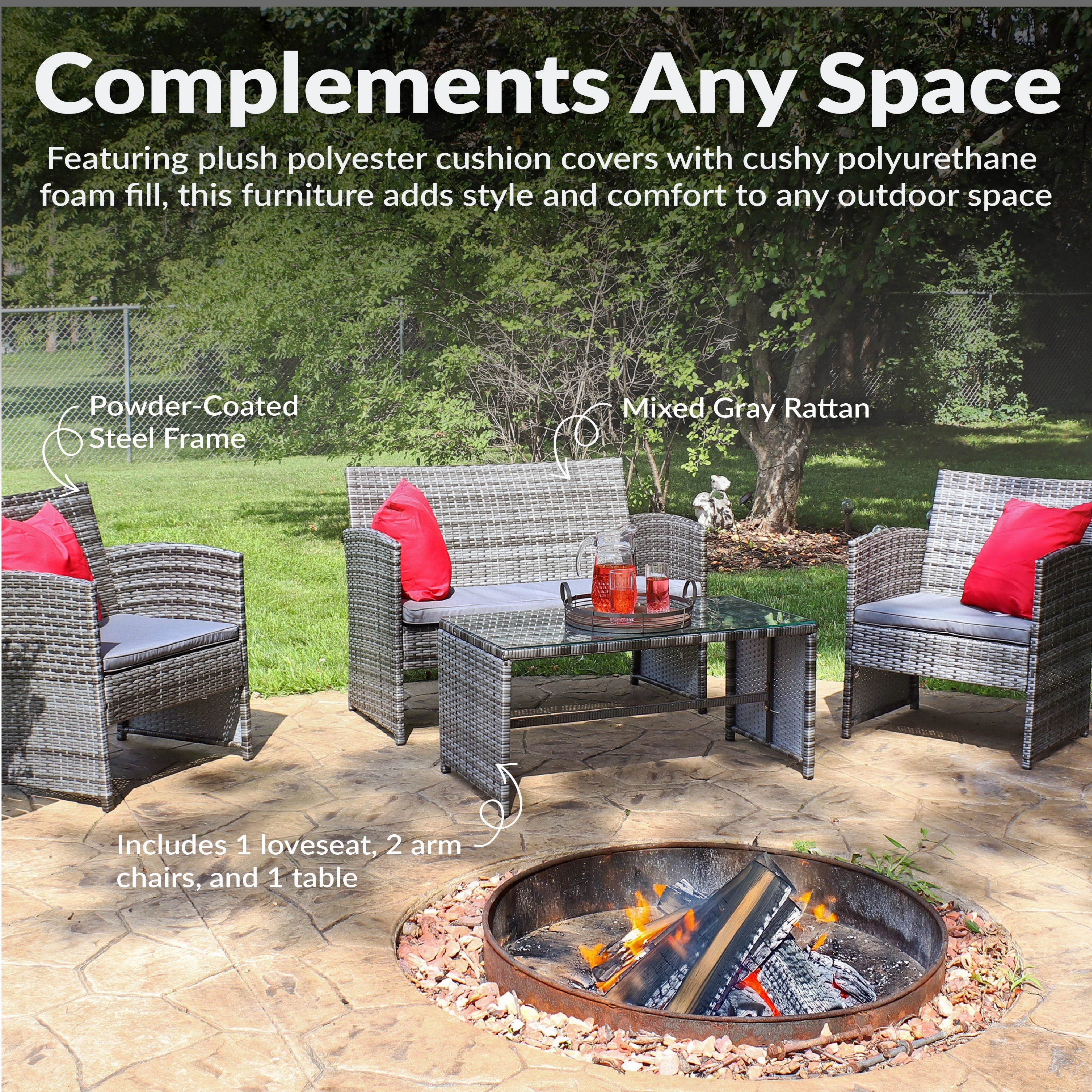 Sunnydaze Ardfield 4-Piece Patio Conversation Set with Cushions