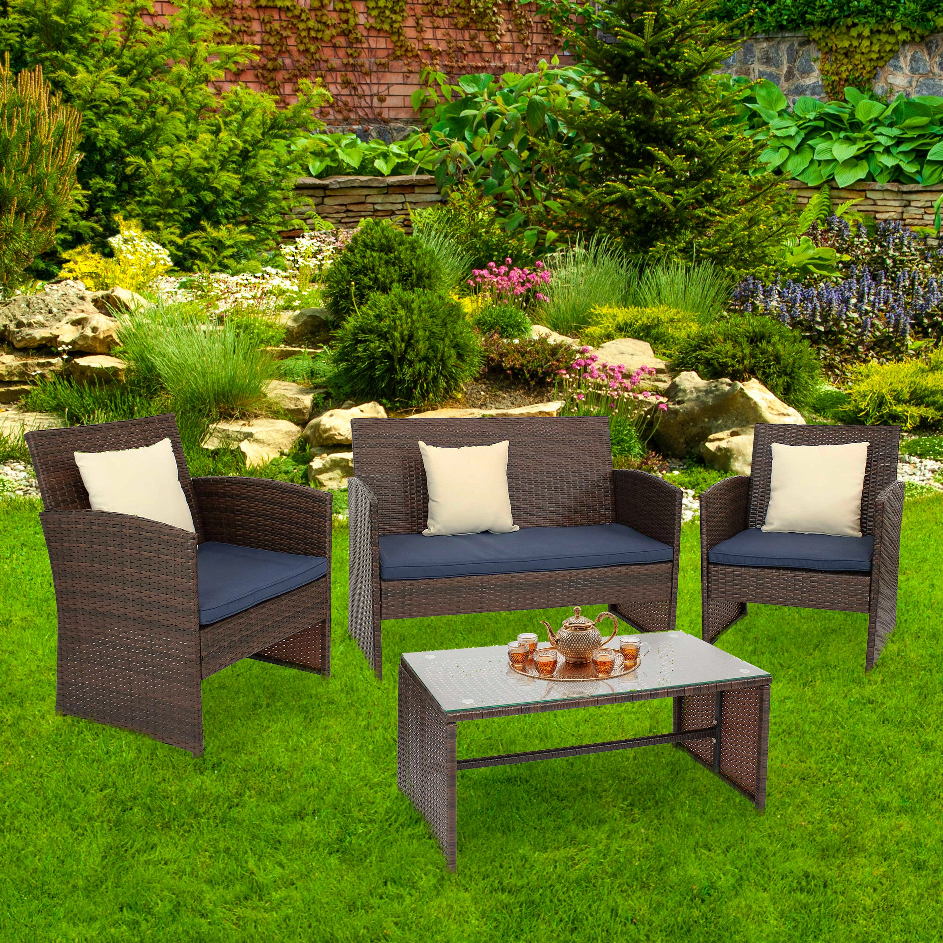 Sunnydaze Ardfield 4-Piece Patio Conversation Set with Cushions