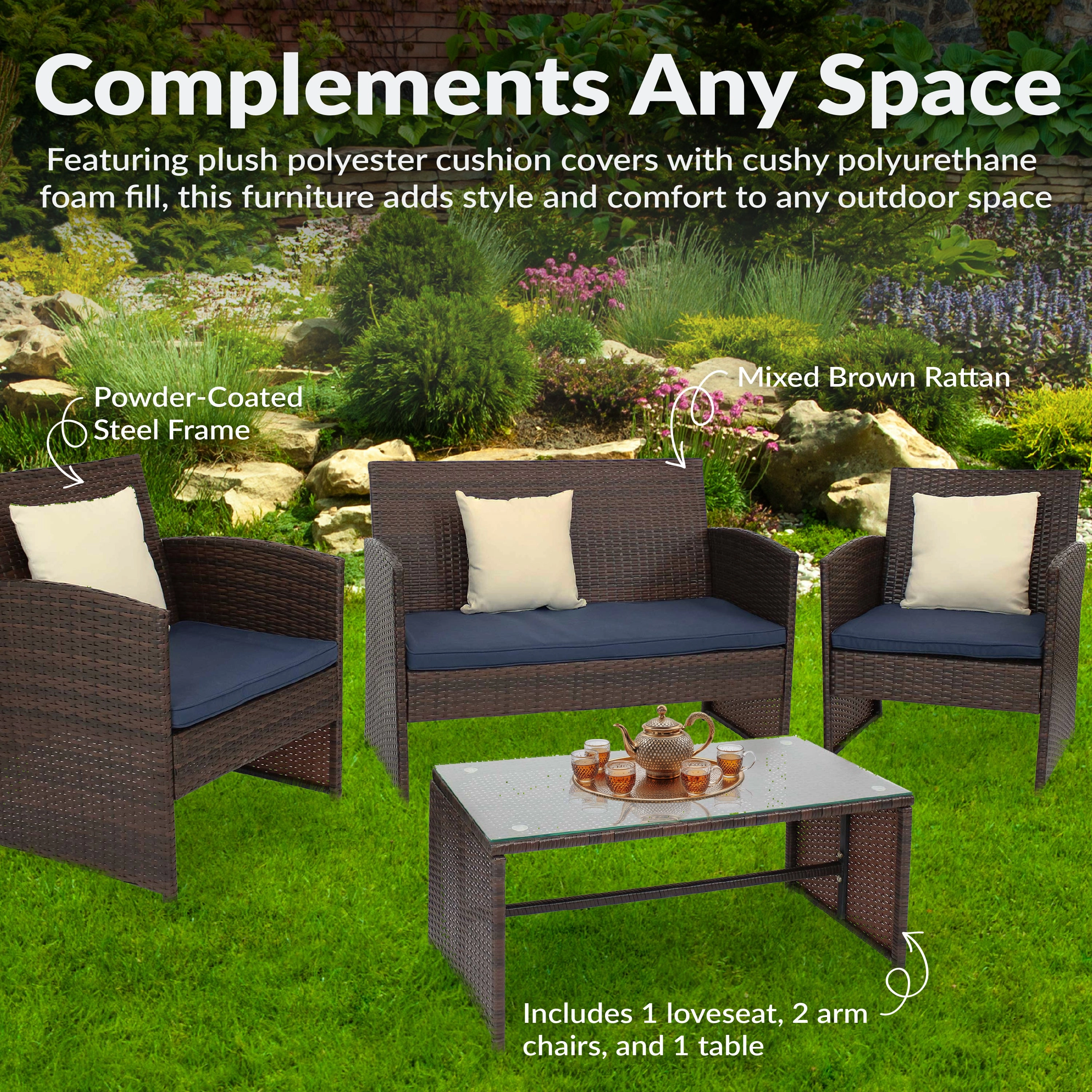 Sunnydaze Ardfield 4-Piece Patio Conversation Set with Cushions