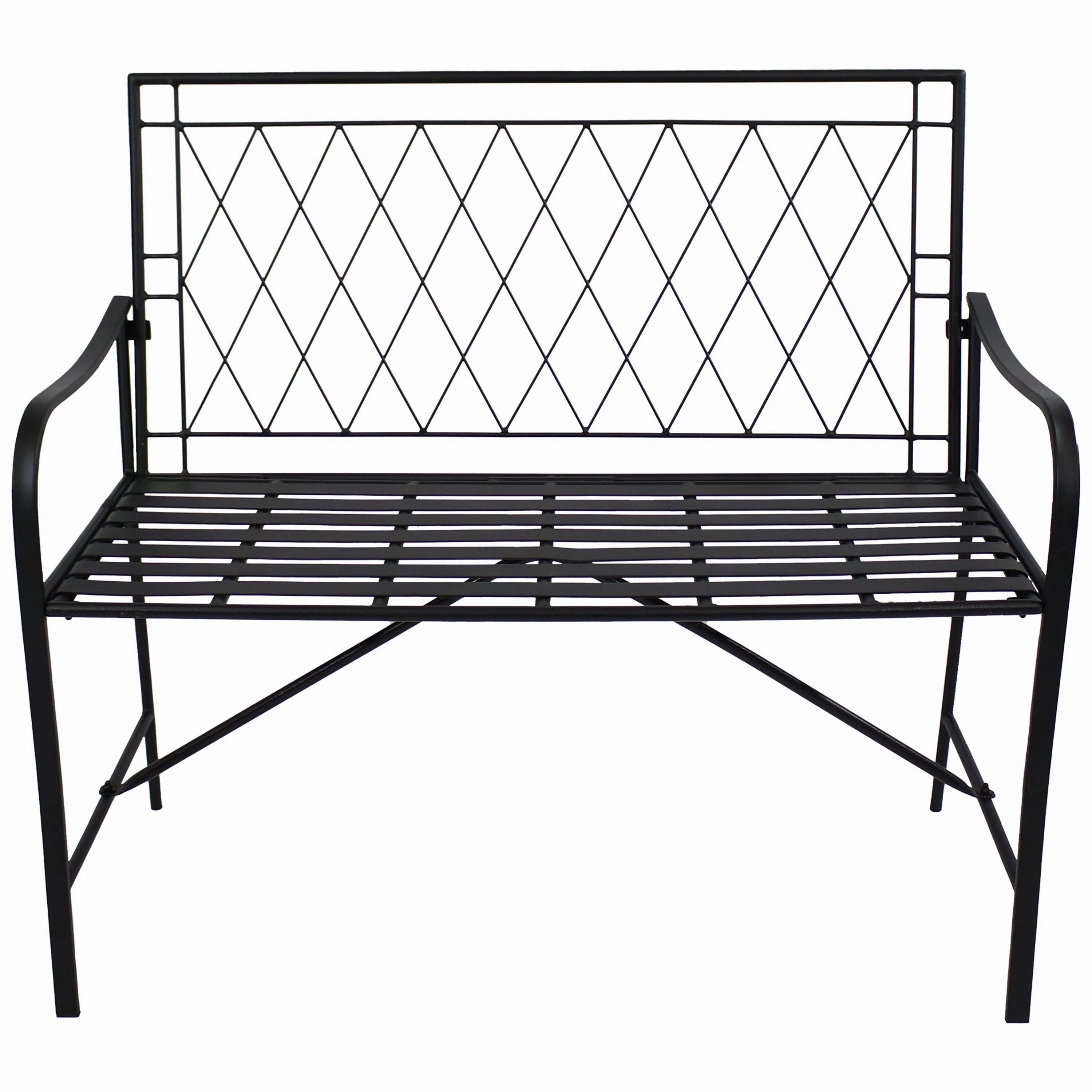 Sunnydaze Argyle Diamond Iron Outdoor Patio Bench - Black