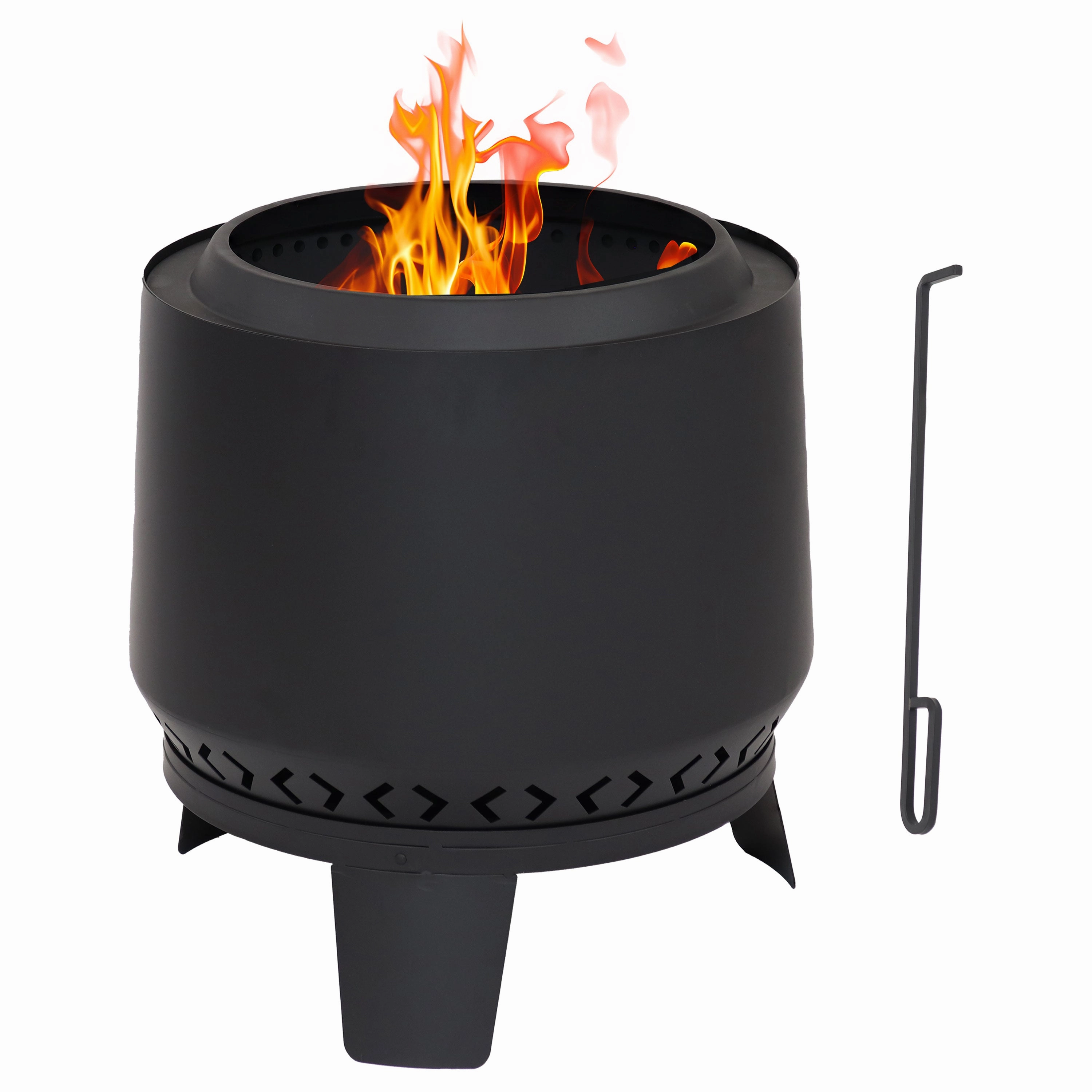 Sunnydaze Arrow Motif Black Steel Smokeless Fire Pit and Cover - 21" Hportable outdoor fire pit with lid