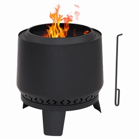 Sunnydaze Arrow Motif Black Steel Smokeless Fire Pit and Cover - 21" Hportable outdoor fire pit with lid