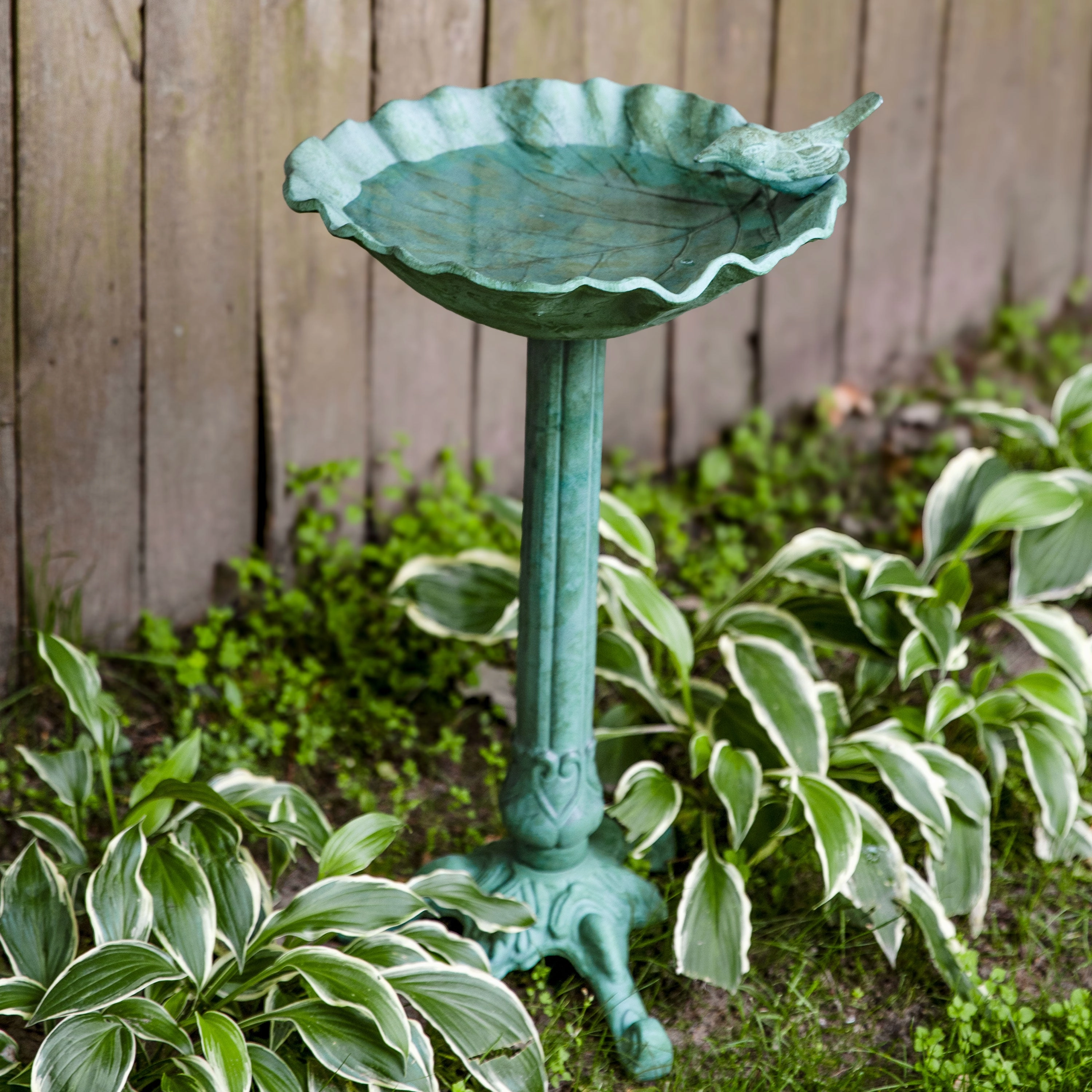Sunnydaze Autumnal Leaf Metal Bird Bath - Green Patina - 11.75"