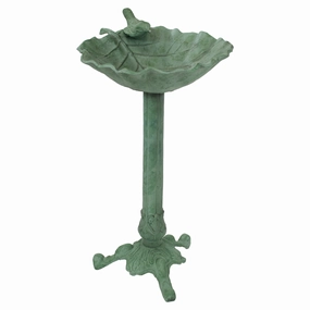 Sunnydaze Autumnal Leaf Metal Bird Bath - Green Patina - 11.75"outdoor garden decorative ornaments
