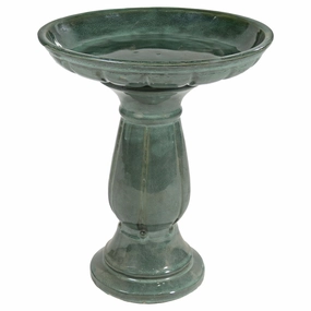 Sunnydaze Avignon Glazed Outdoor Ceramic Bird Bath - Green Mist - 18.75" Houtdoor garden decorative ornaments