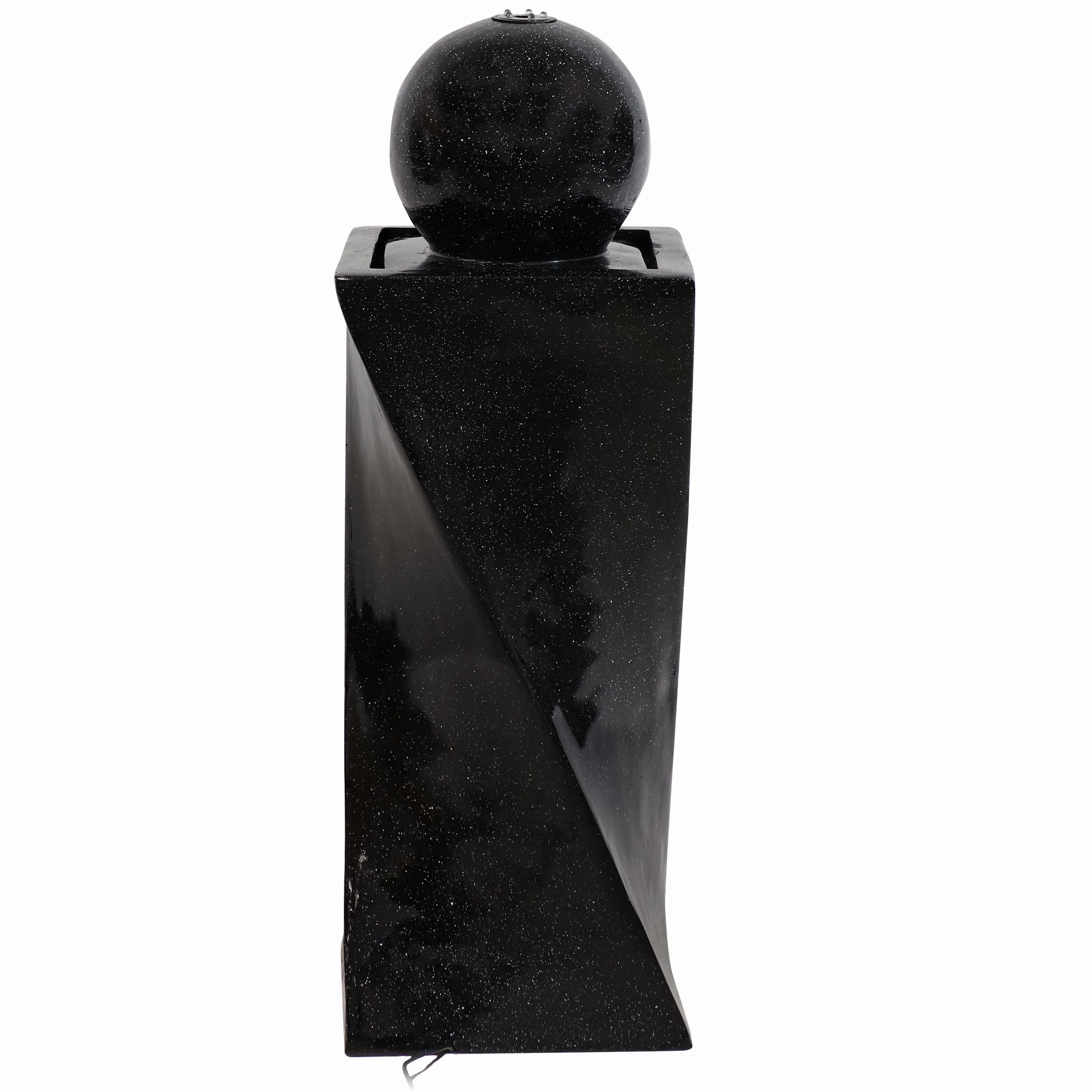 Sunnydaze Black Ball Solar Powered Fountain with Battery Backup and LED Lights - 30-Inch