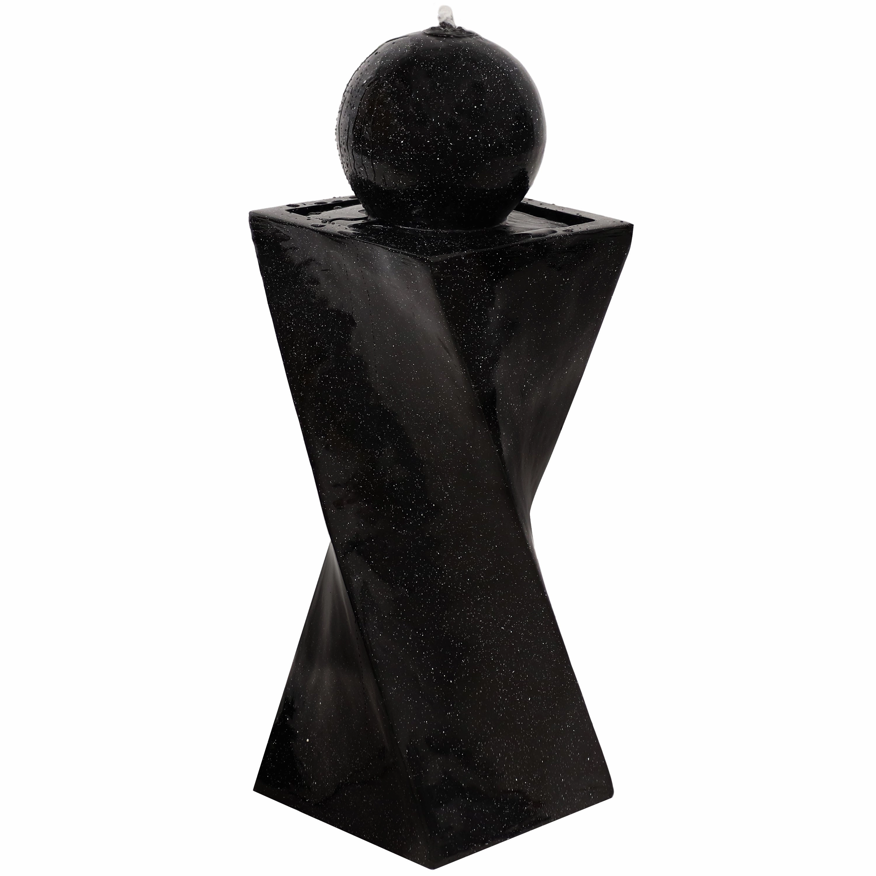 Sunnydaze Black Ball Solar Powered Fountain with Battery Backup and LED Lights - 30-Inchoutdoor garden water fountain